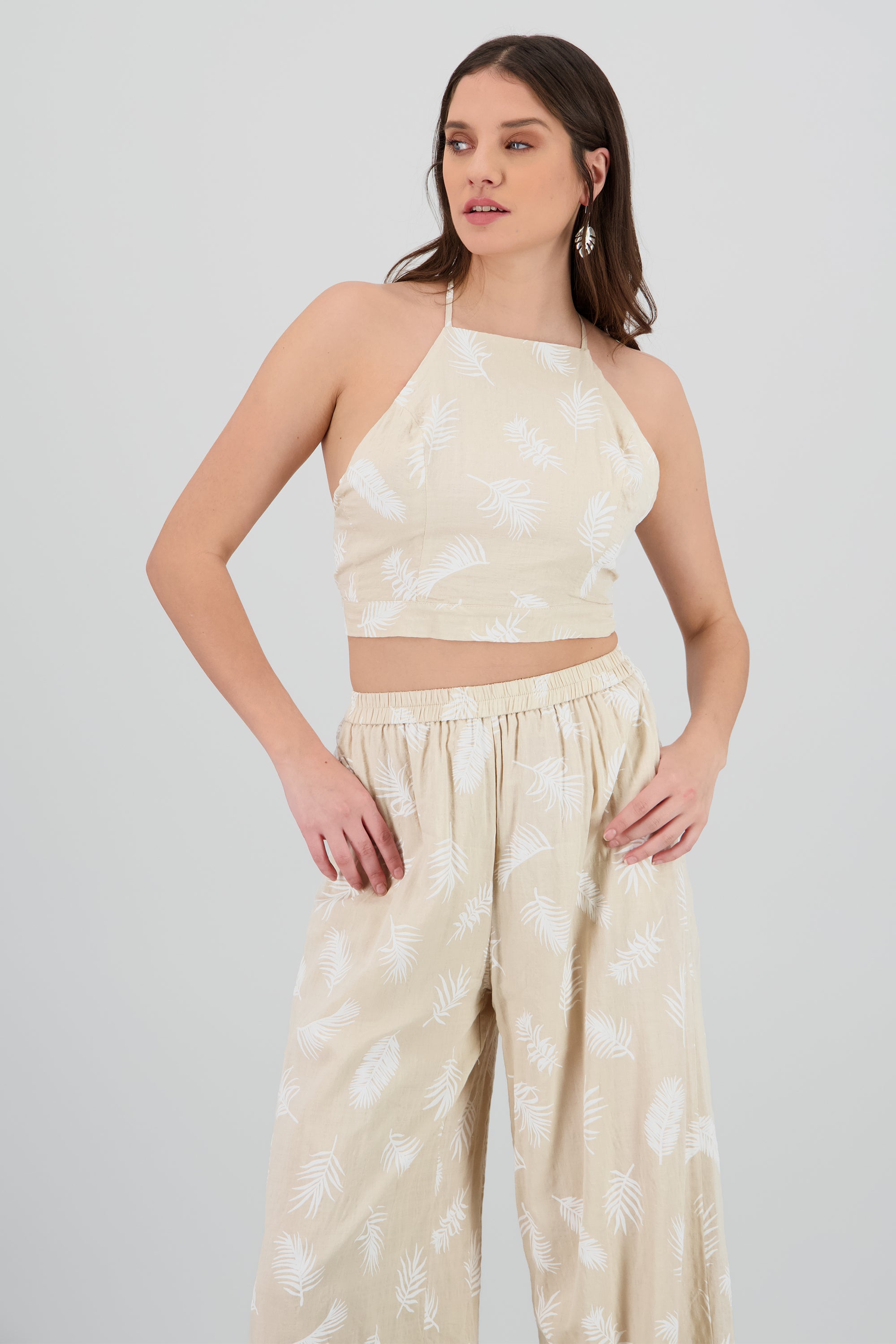 Top halter estampado tropical TAUPE