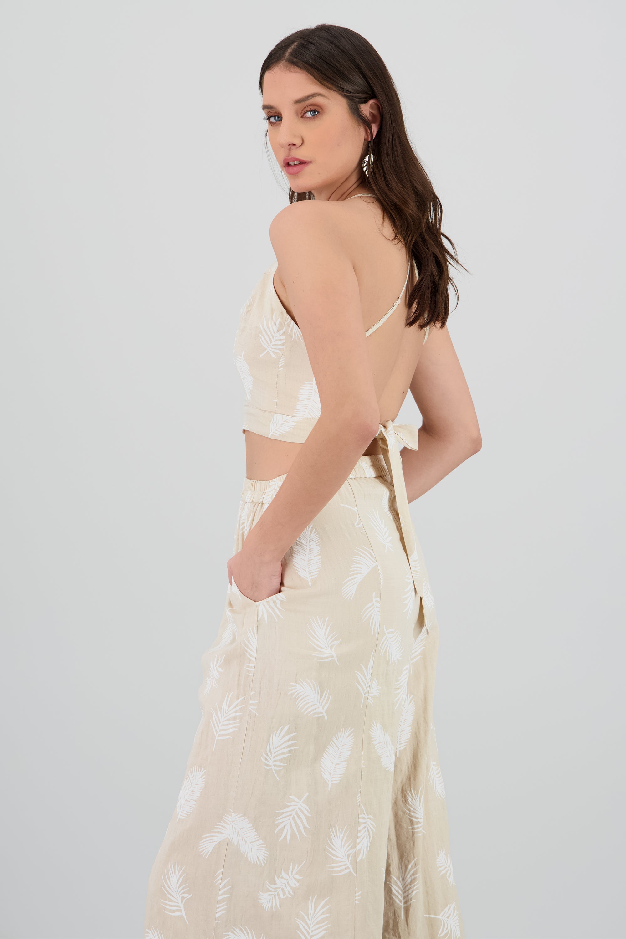 Top halter estampado tropical TAUPE