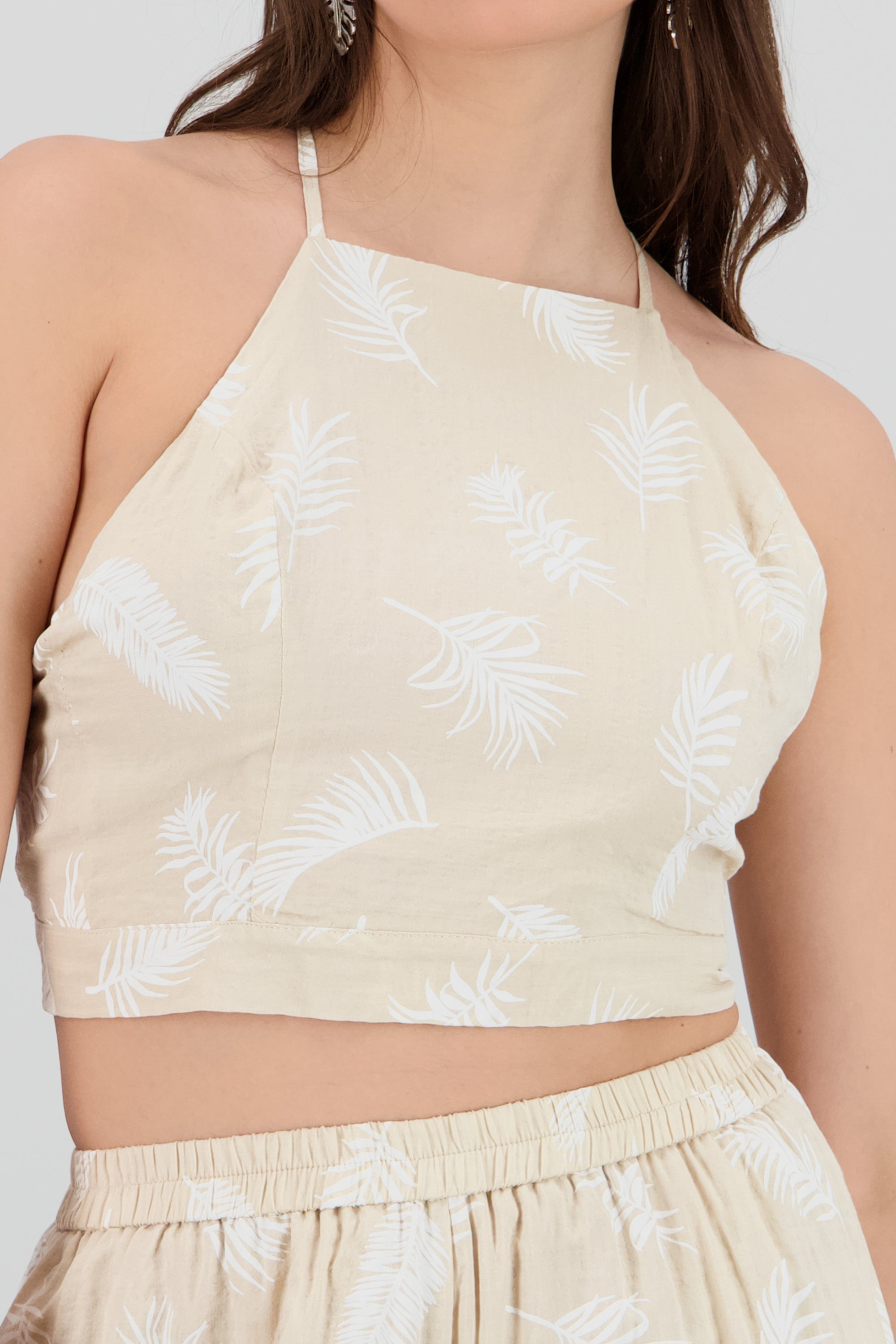 Top halter estampado tropical TAUPE