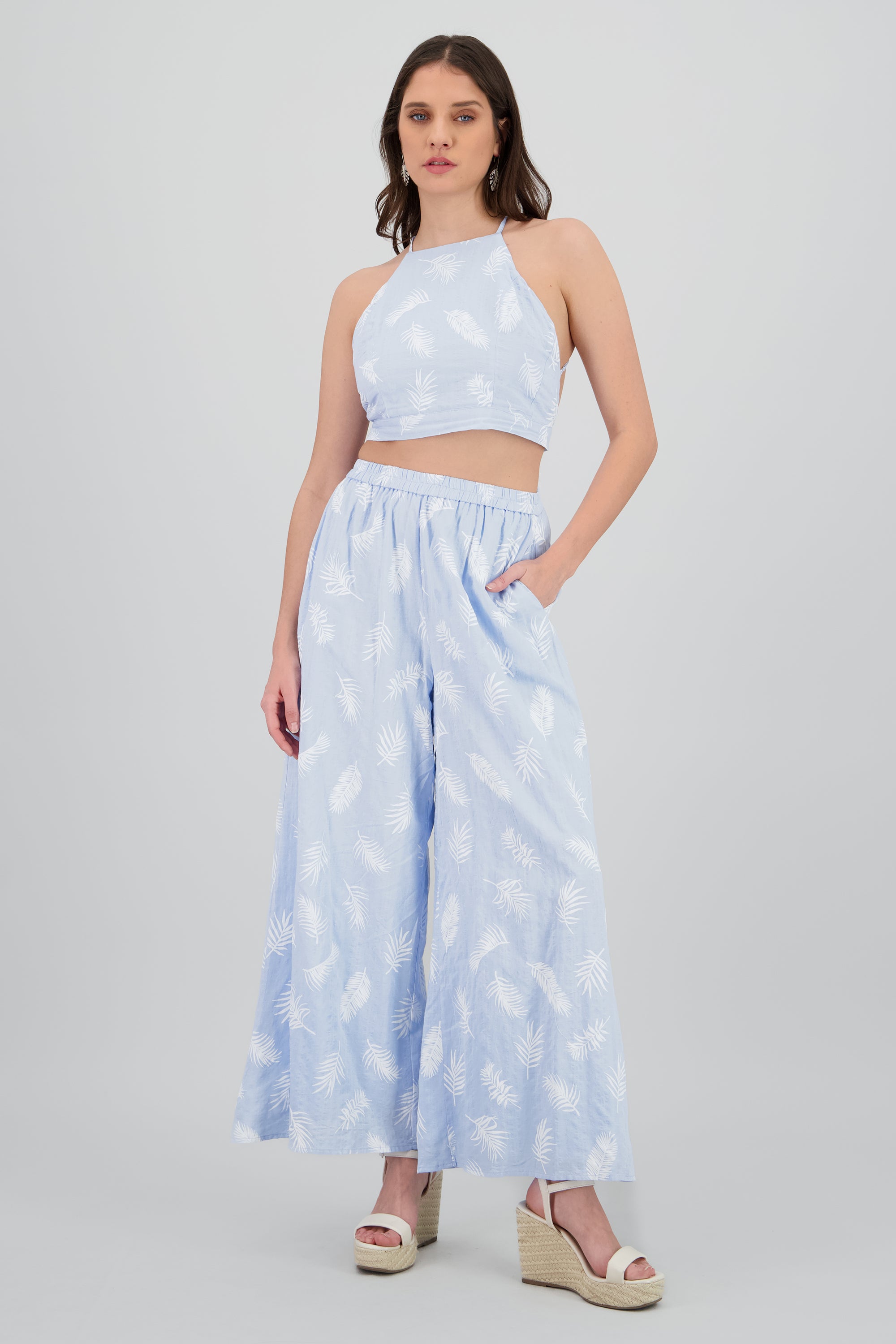 Pantalon amplio estampado tropical AZUL CIELO