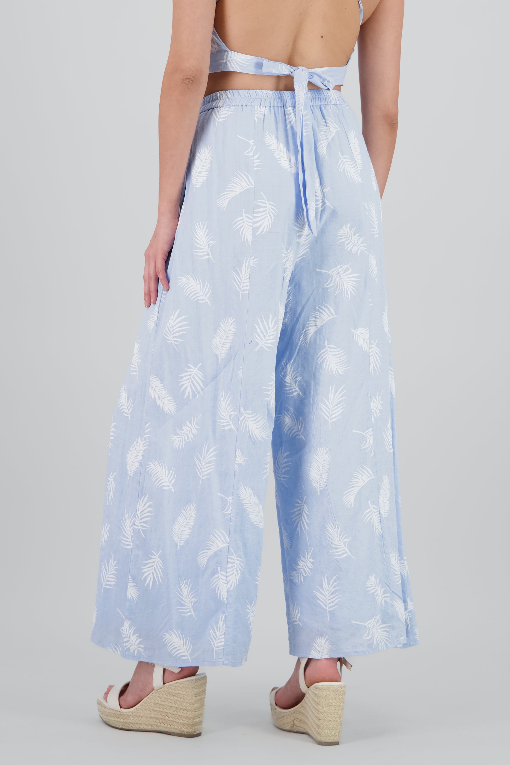 Pantalon amplio estampado tropical AZUL CIELO
