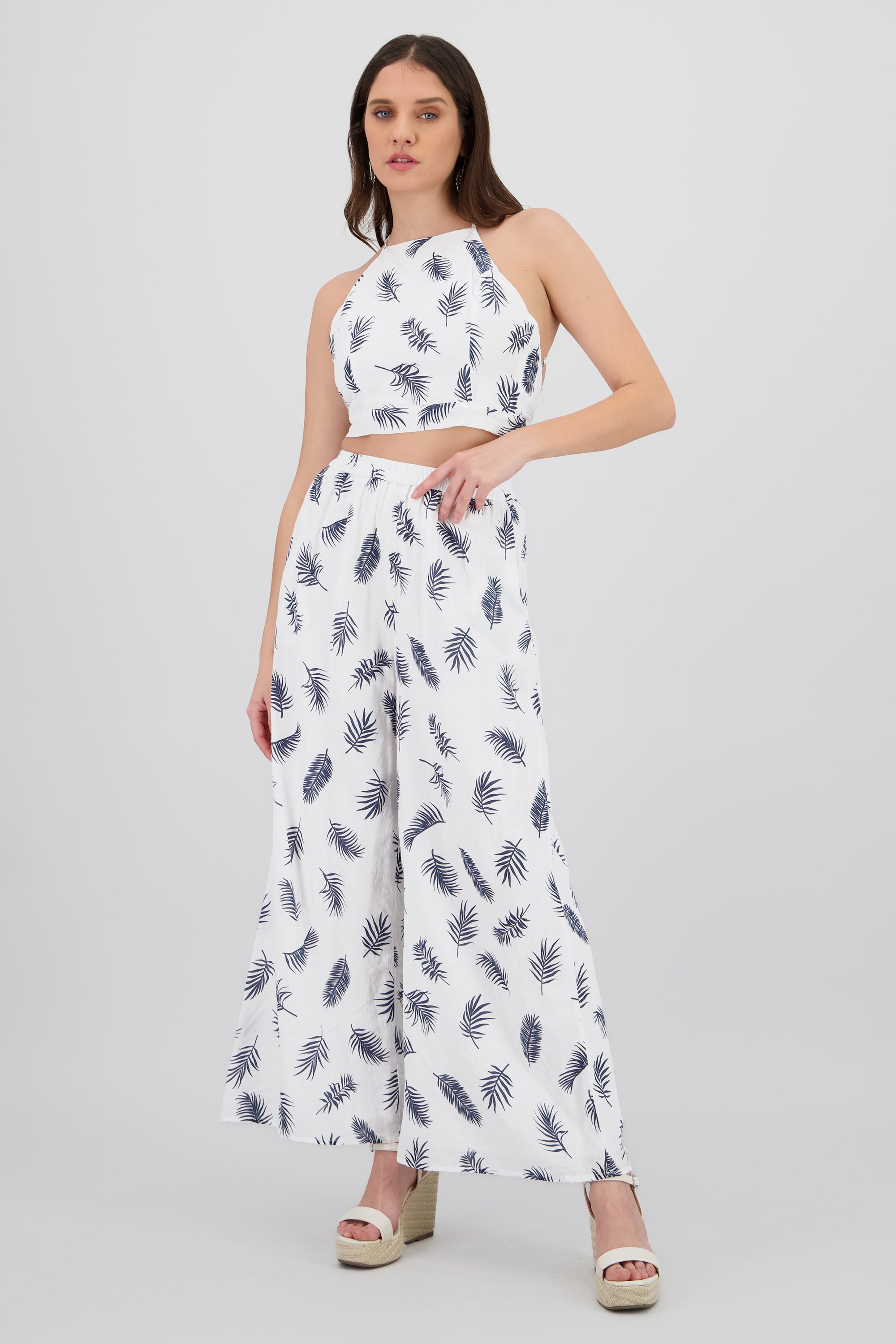 Pantalon amplio estampado tropical BLANCO