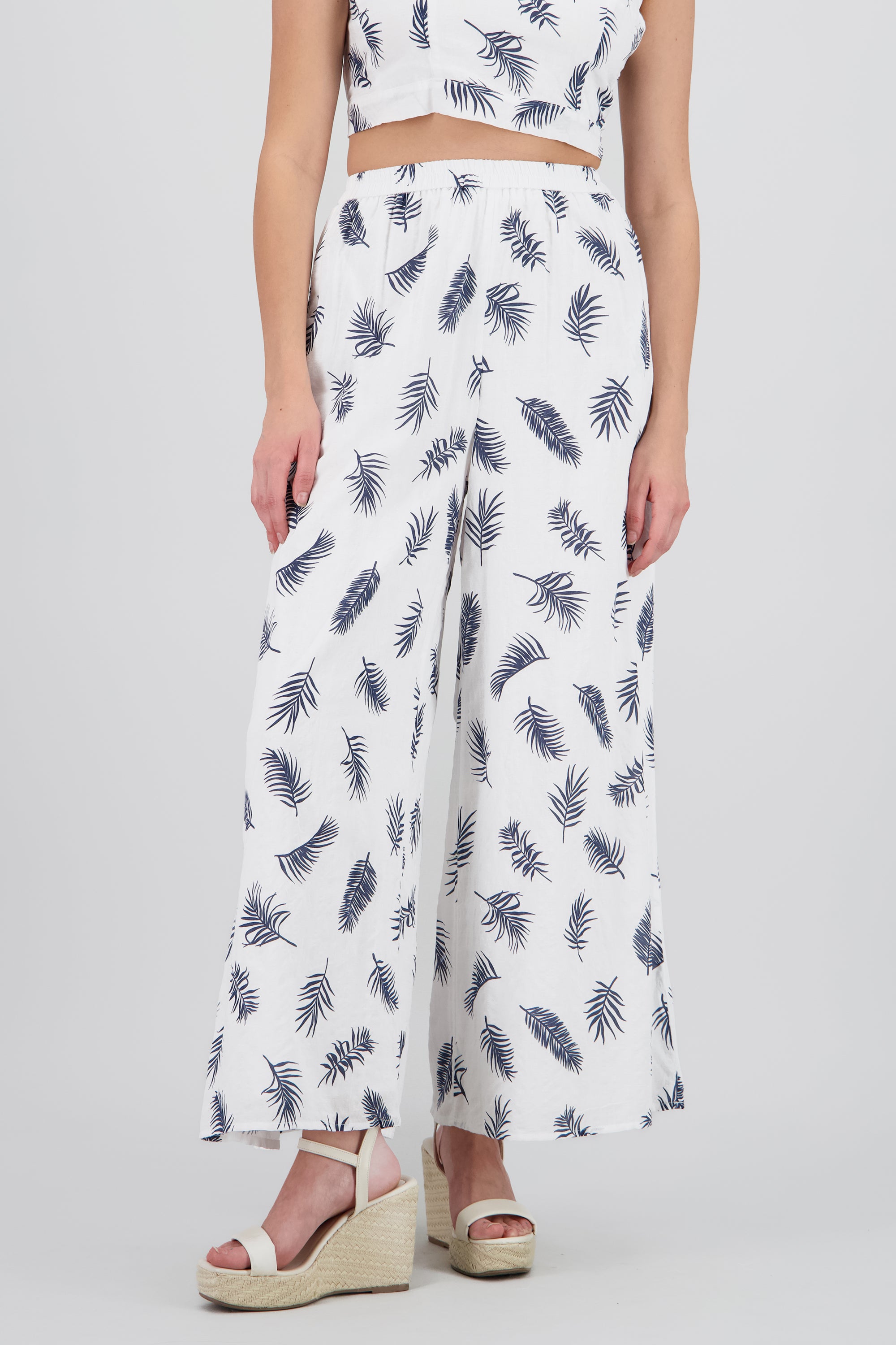 Pantalon amplio estampado tropical BLANCO