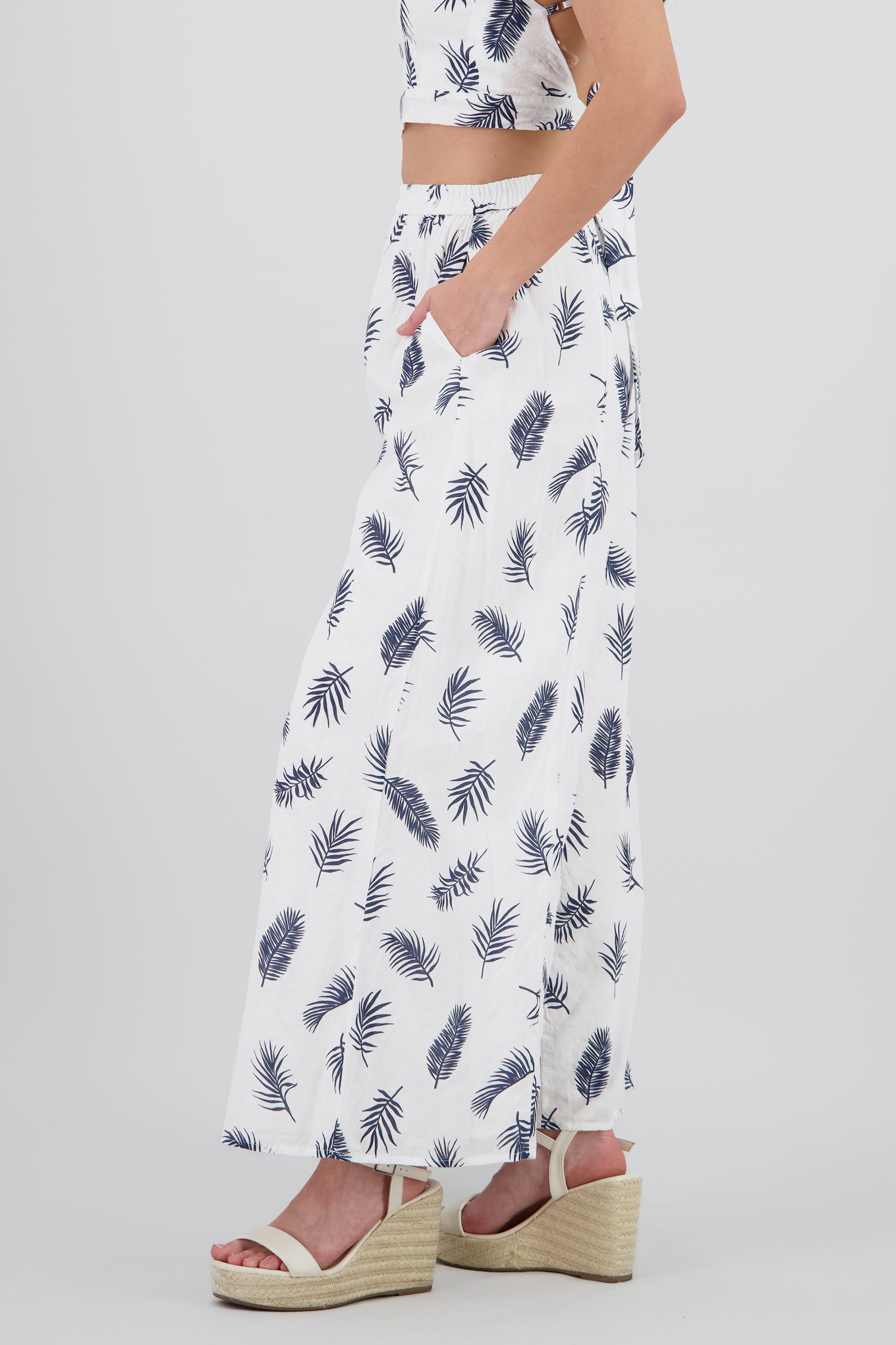 Pantalon amplio estampado tropical BLANCO