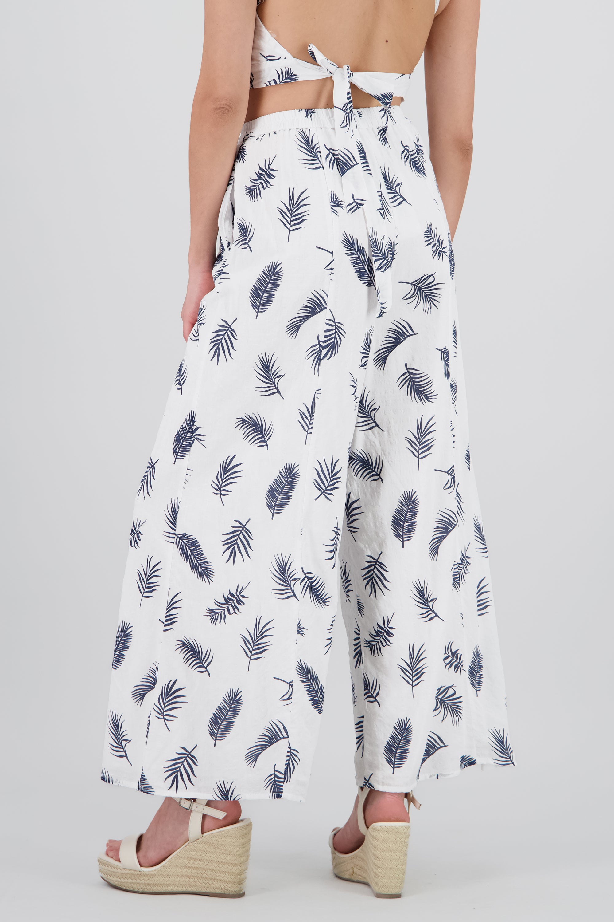 Pantalon amplio estampado tropical BLANCO