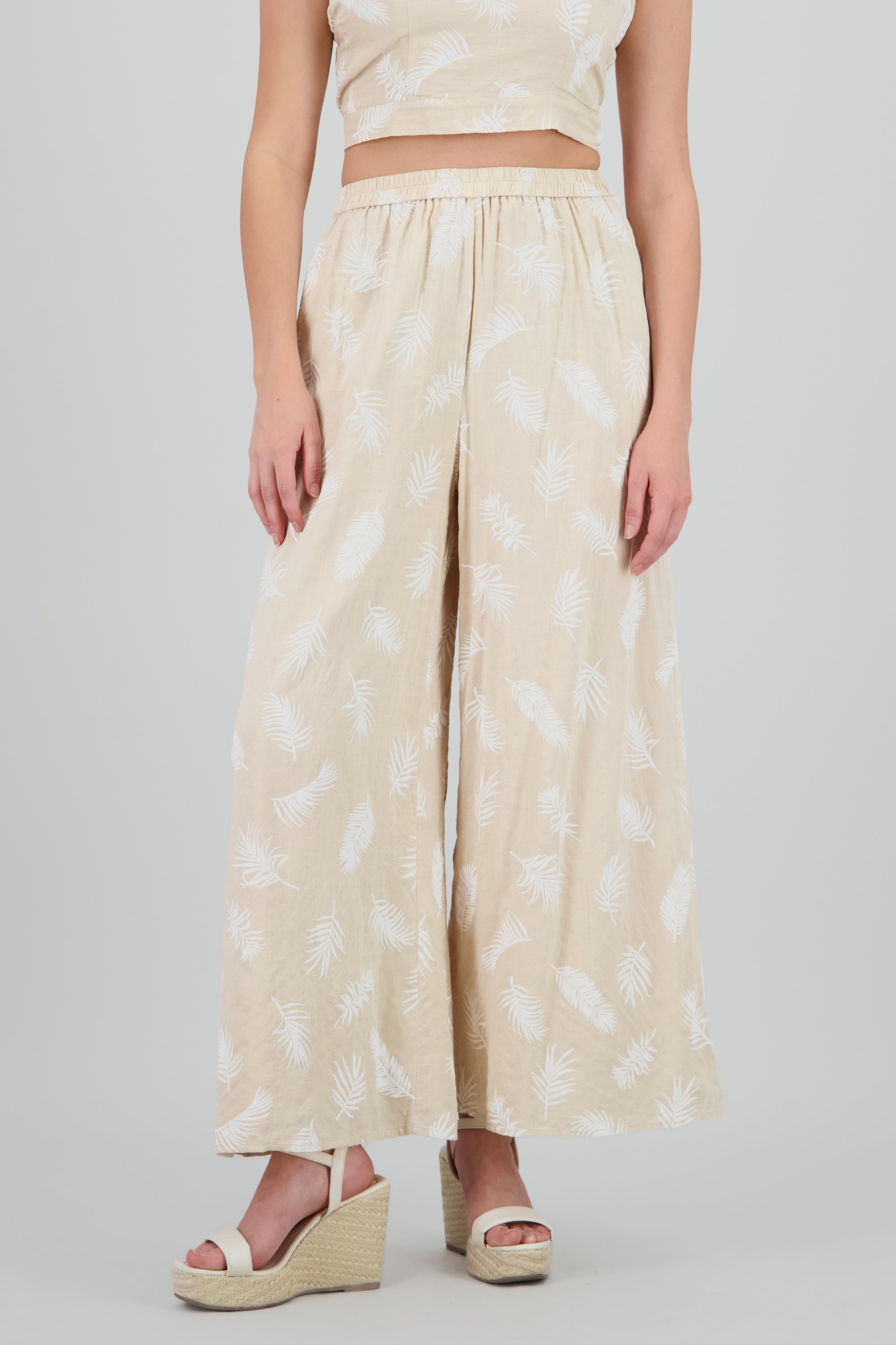 Pantalon amplio estampado tropical TAUPE