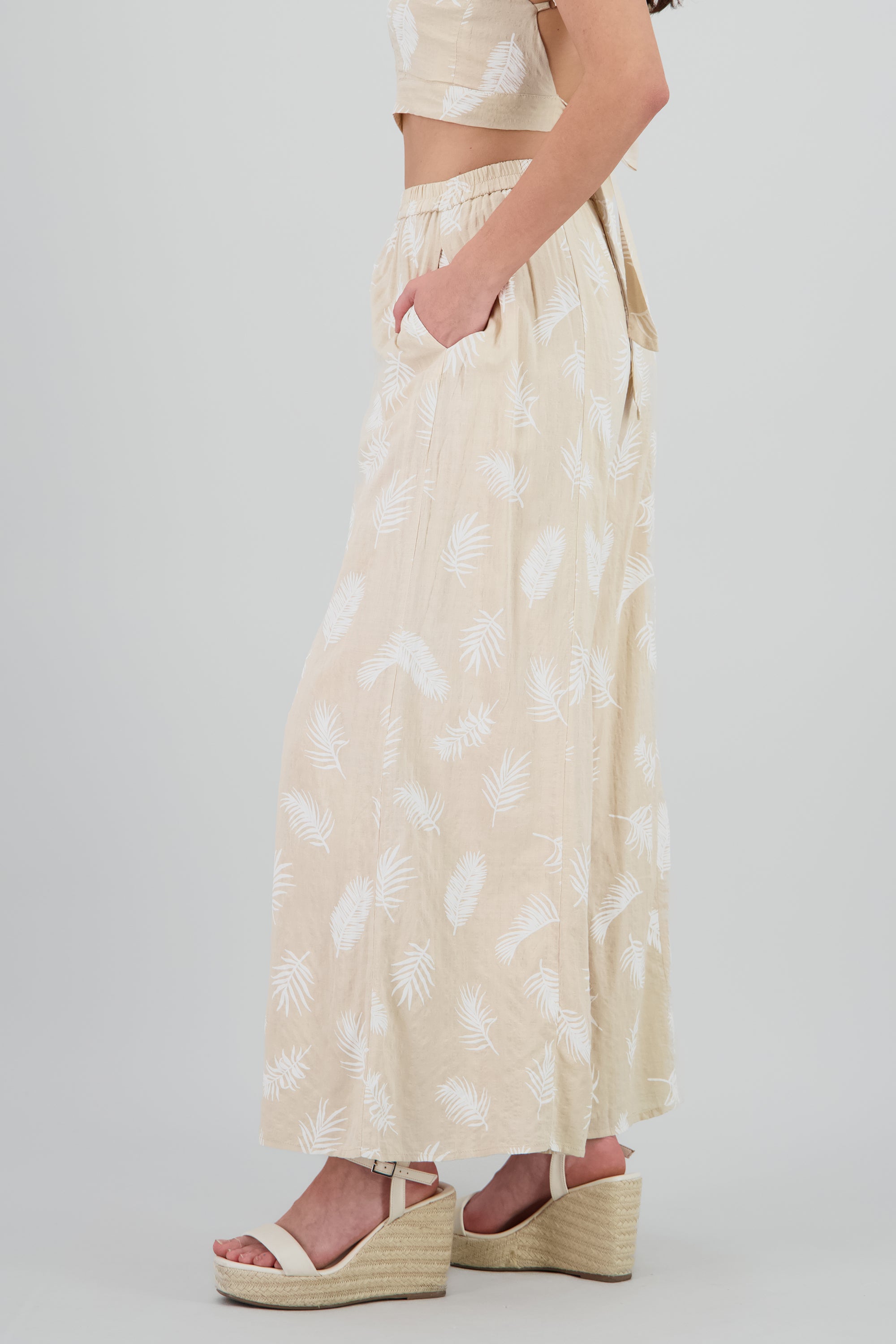 Pantalon amplio estampado tropical TAUPE