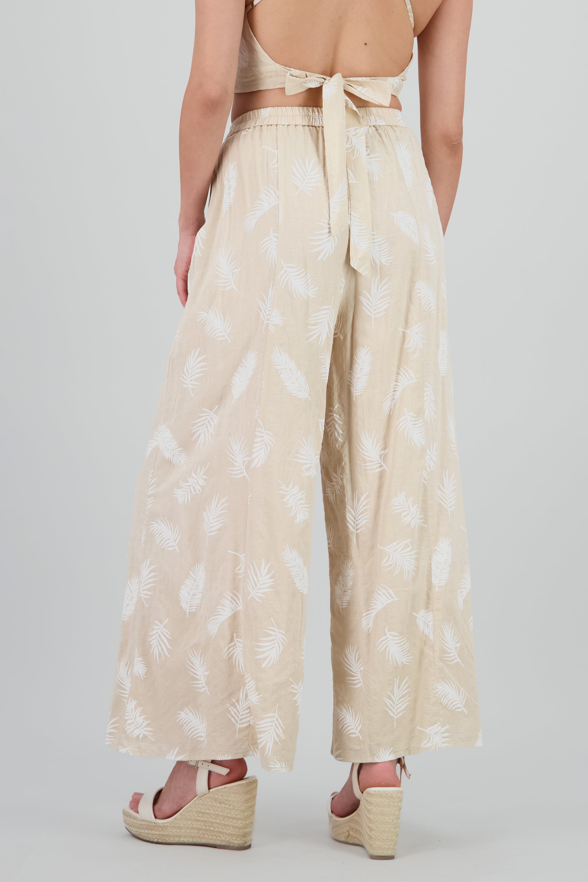 Pantalon amplio estampado tropical TAUPE