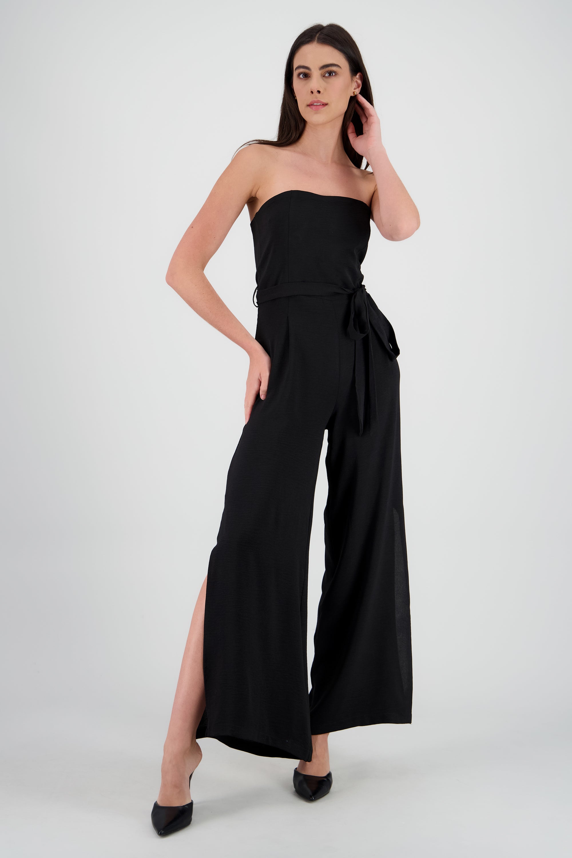 Jumpsuit strapless detalle cintura liston NEGRO