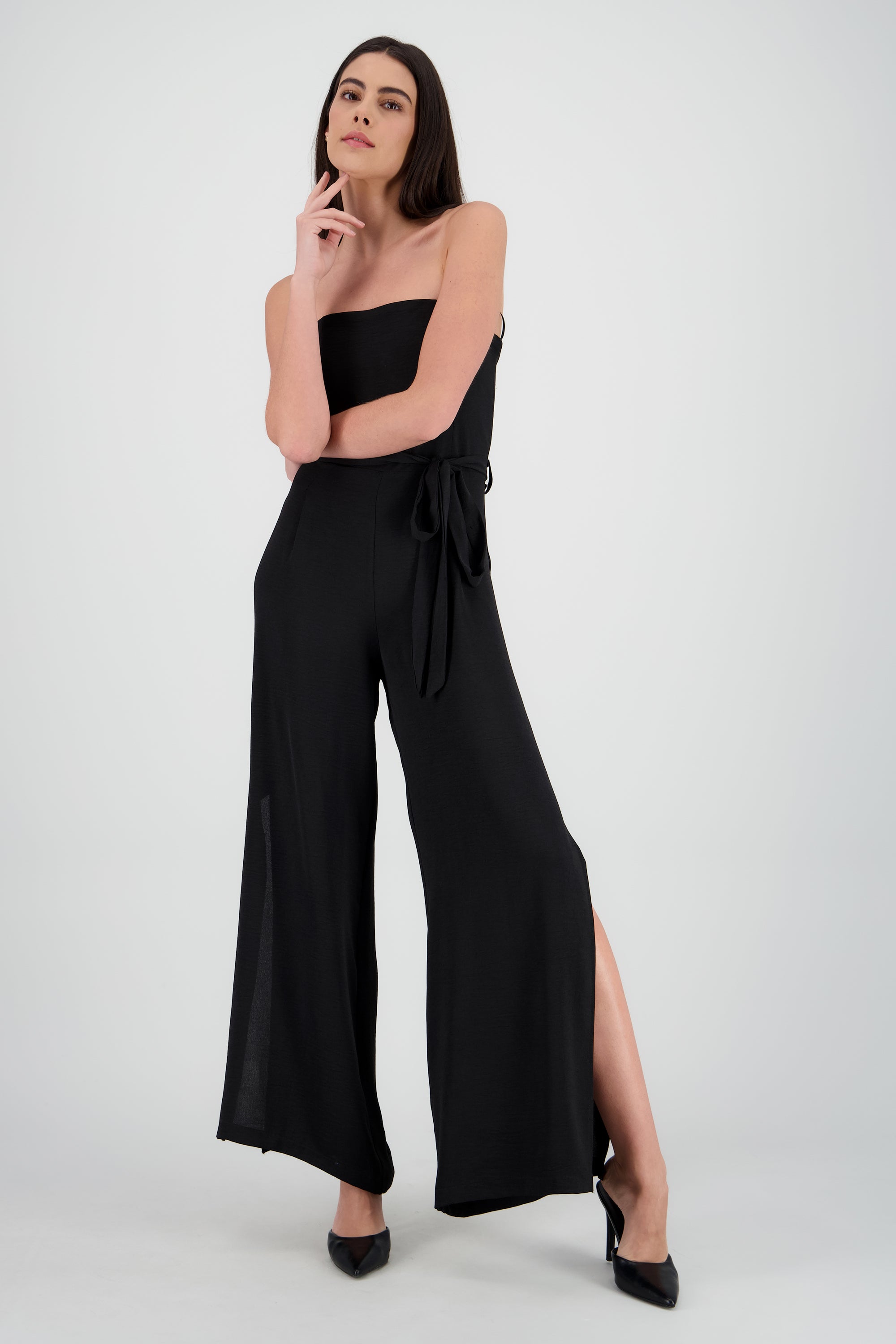 Jumpsuit strapless detalle cintura liston NEGRO