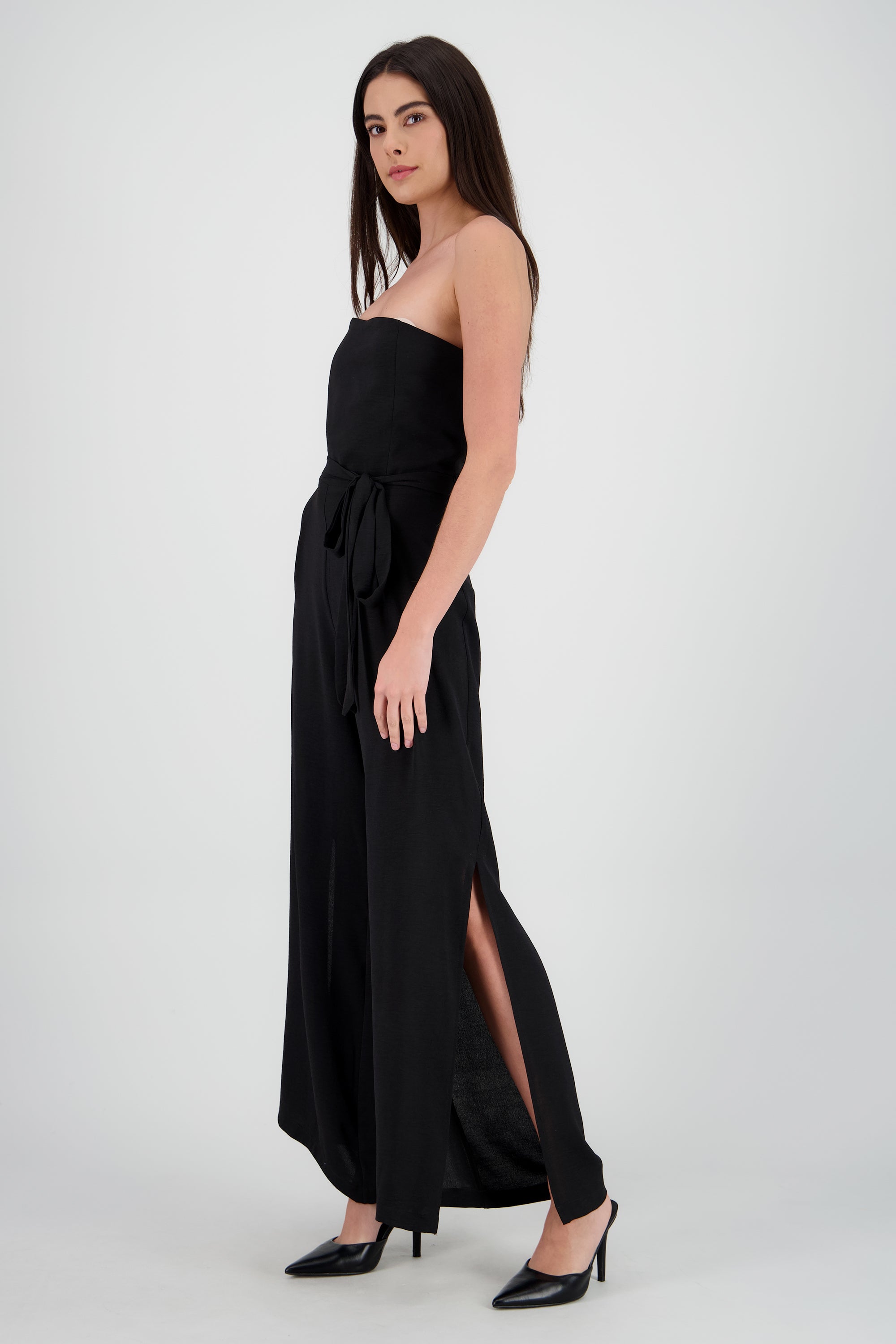 Jumpsuit strapless detalle cintura liston NEGRO