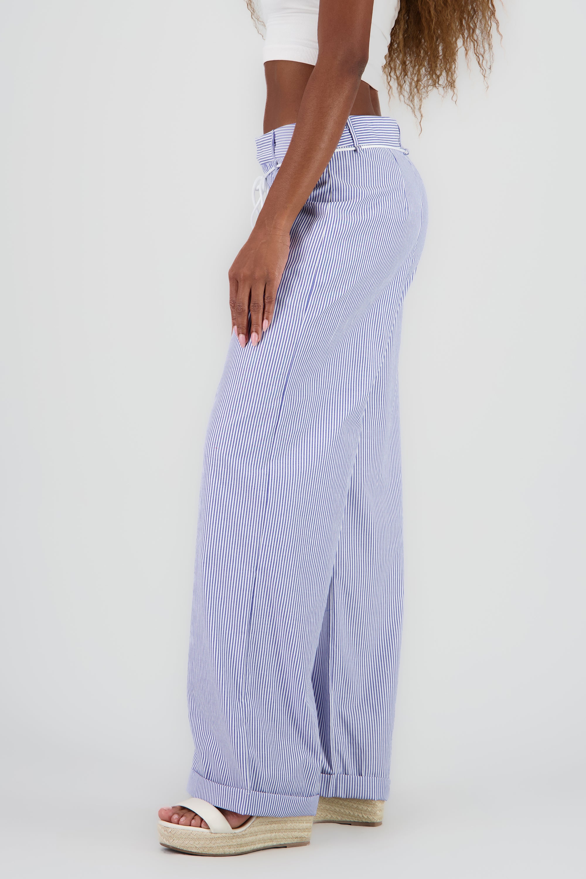 Pantalon rayas detalle dobladillo con lazo AZUL COMBO