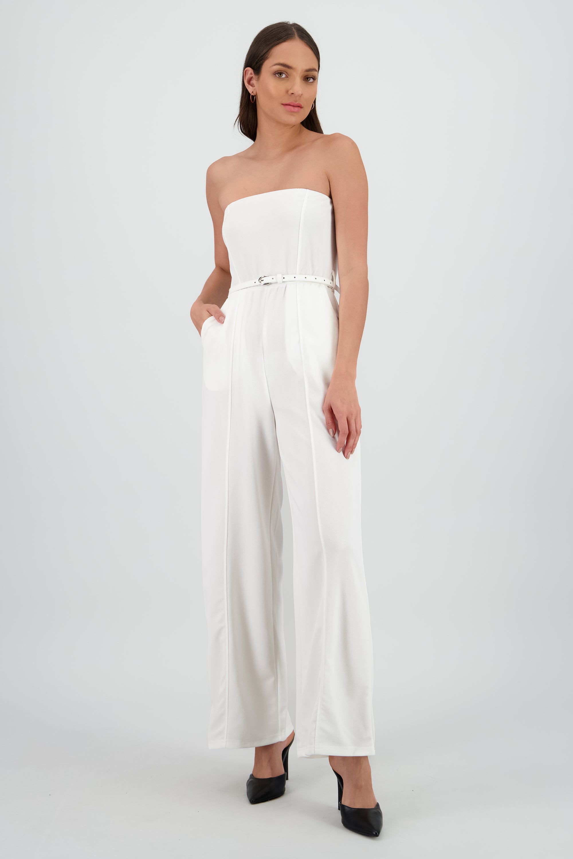 Jumpsuit liso con cinturon BLANCO