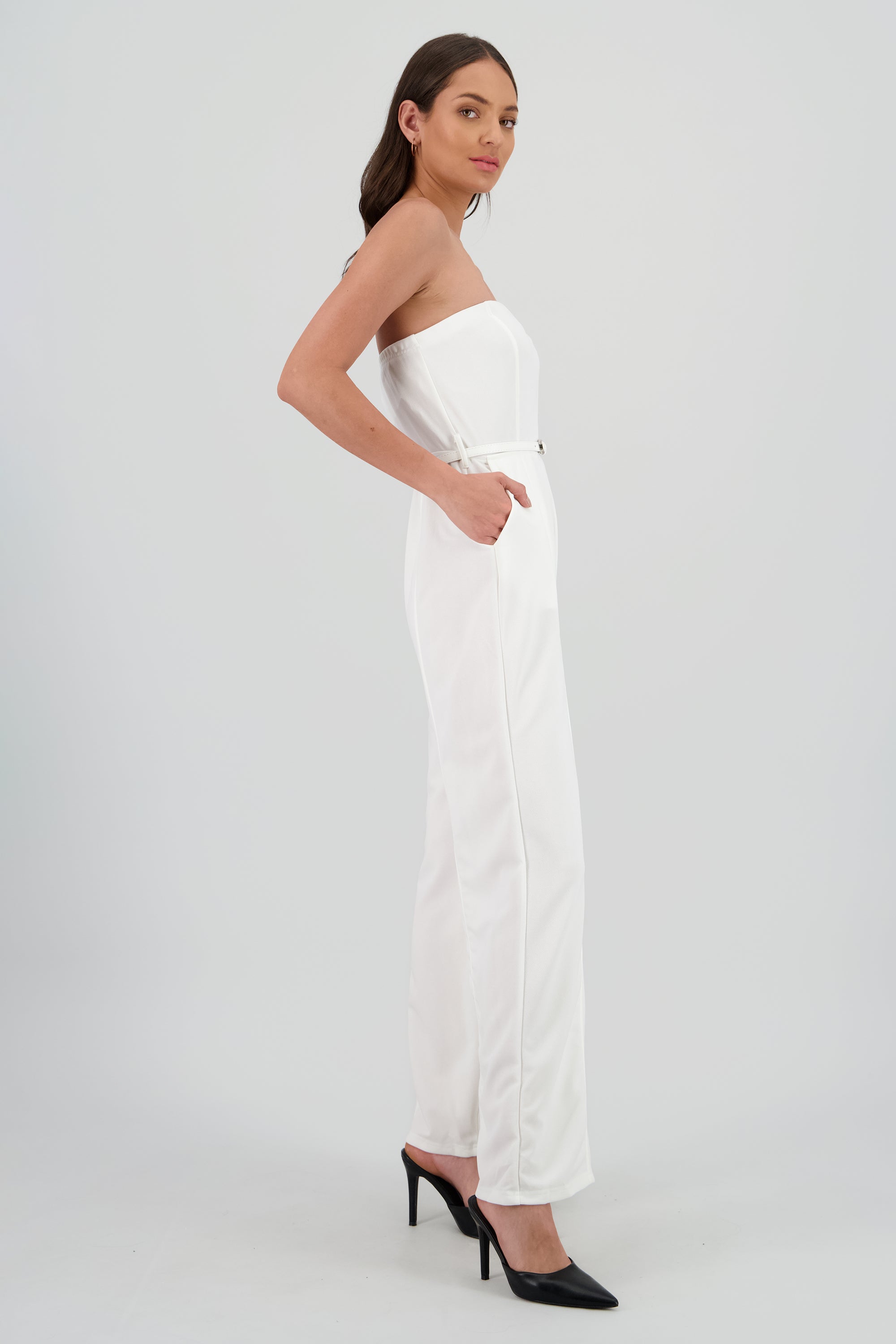 Jumpsuit liso con cinturon BLANCO