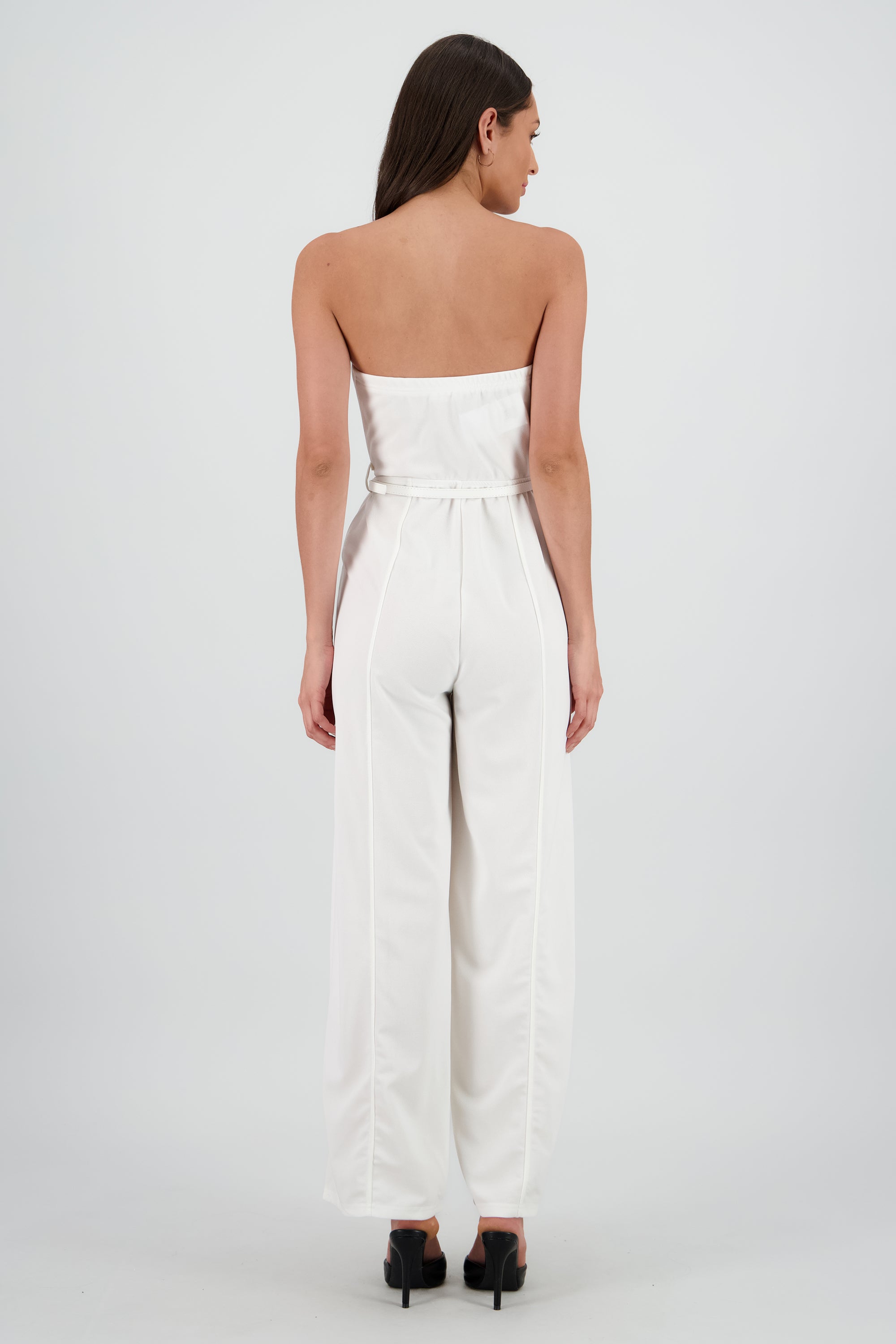 Jumpsuit liso con cinturon BLANCO