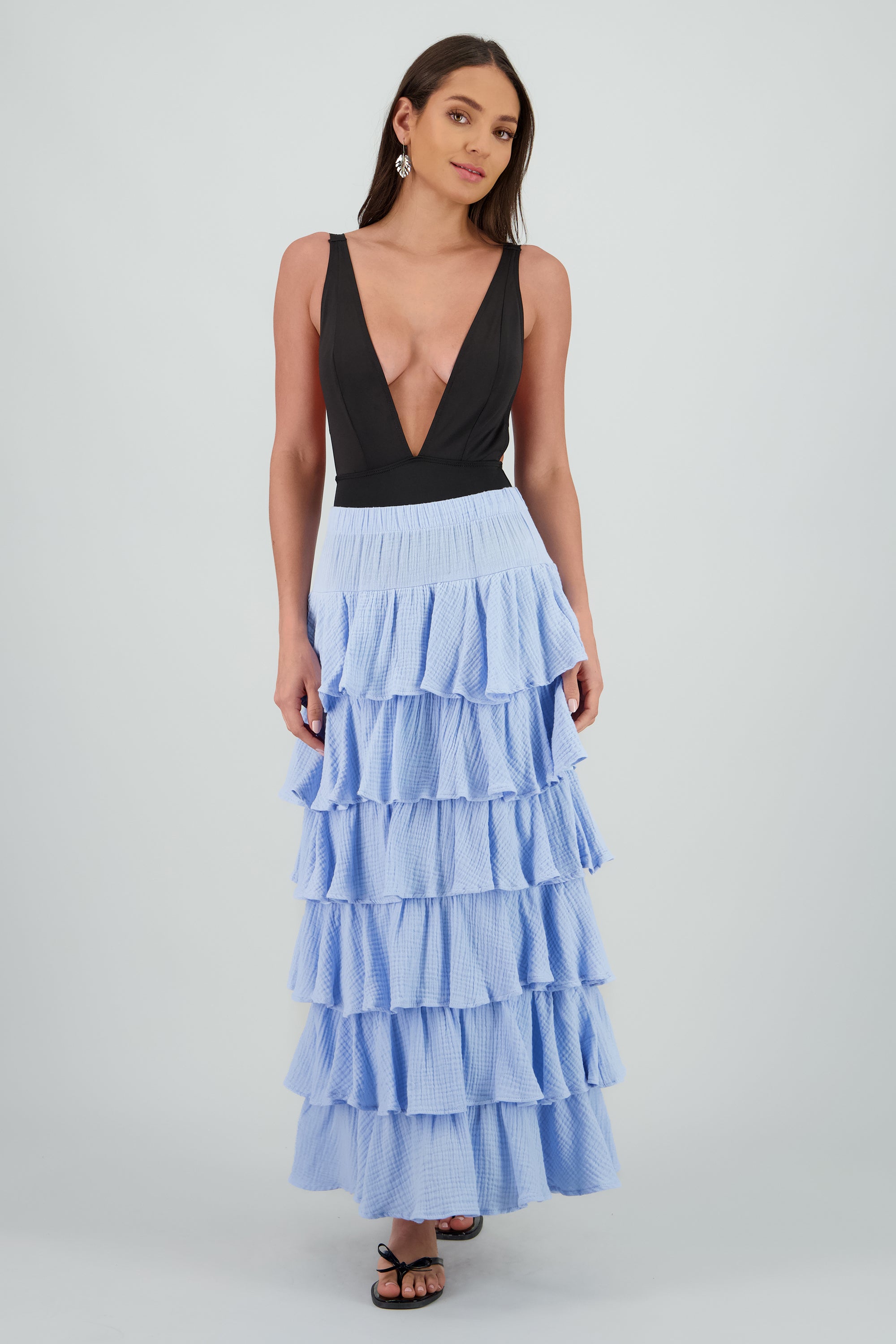 Falda maxi olanes ligera AZUL PASTEL