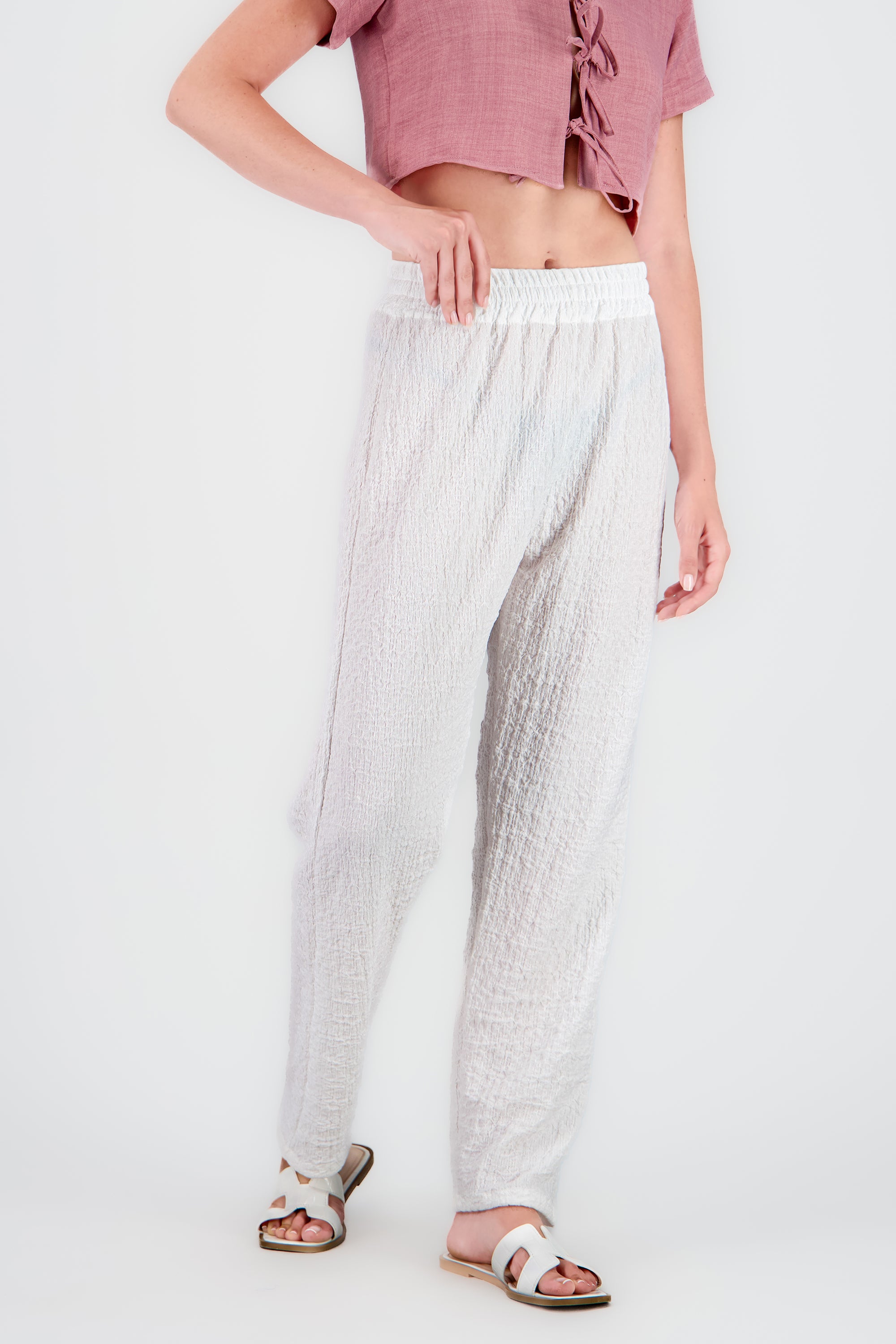 Pantalon ligero recto textura BLANCO