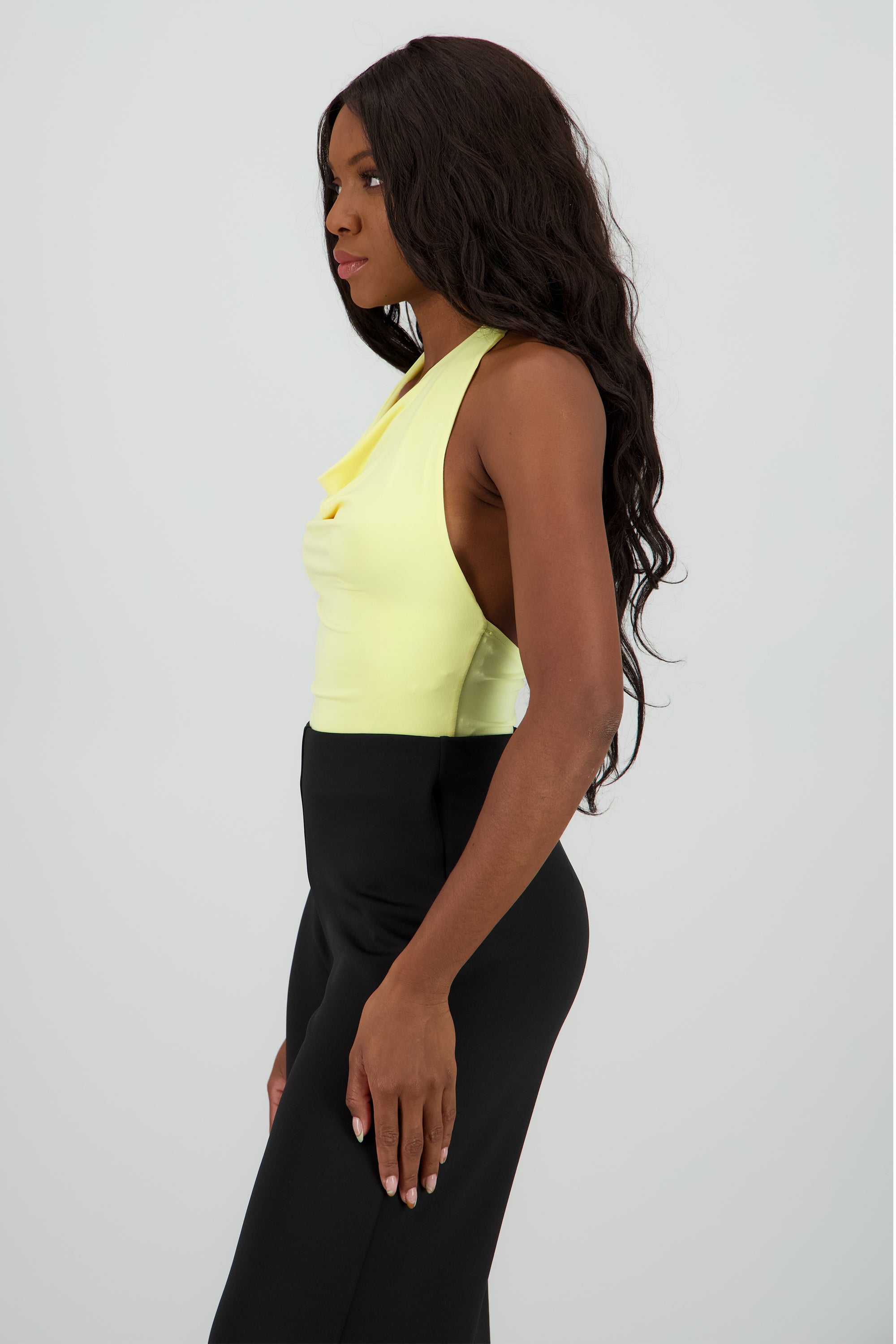 Bodysuit halter escote cascada drapeado AMARILLO PASTEL