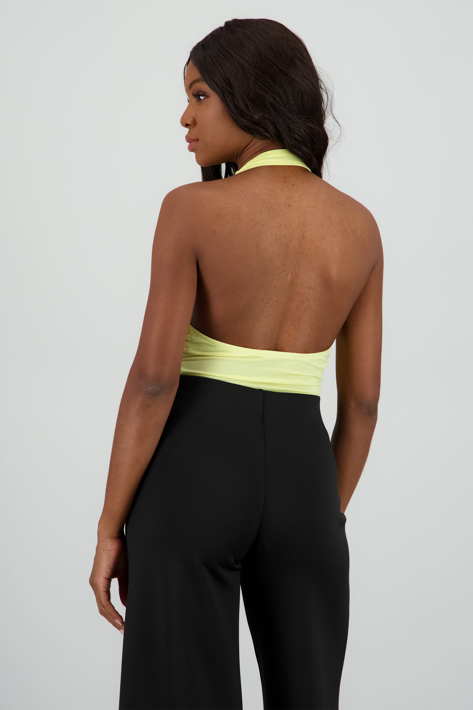 Bodysuit halter escote cascada drapeado AMARILLO PASTEL