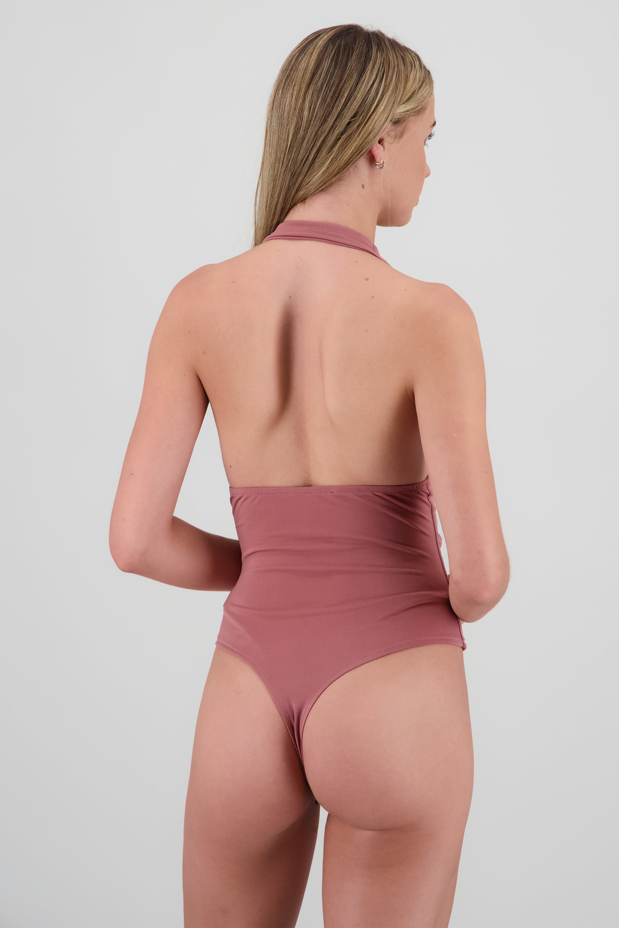 Bodysuit halter escote cascada drapeado MARSALA