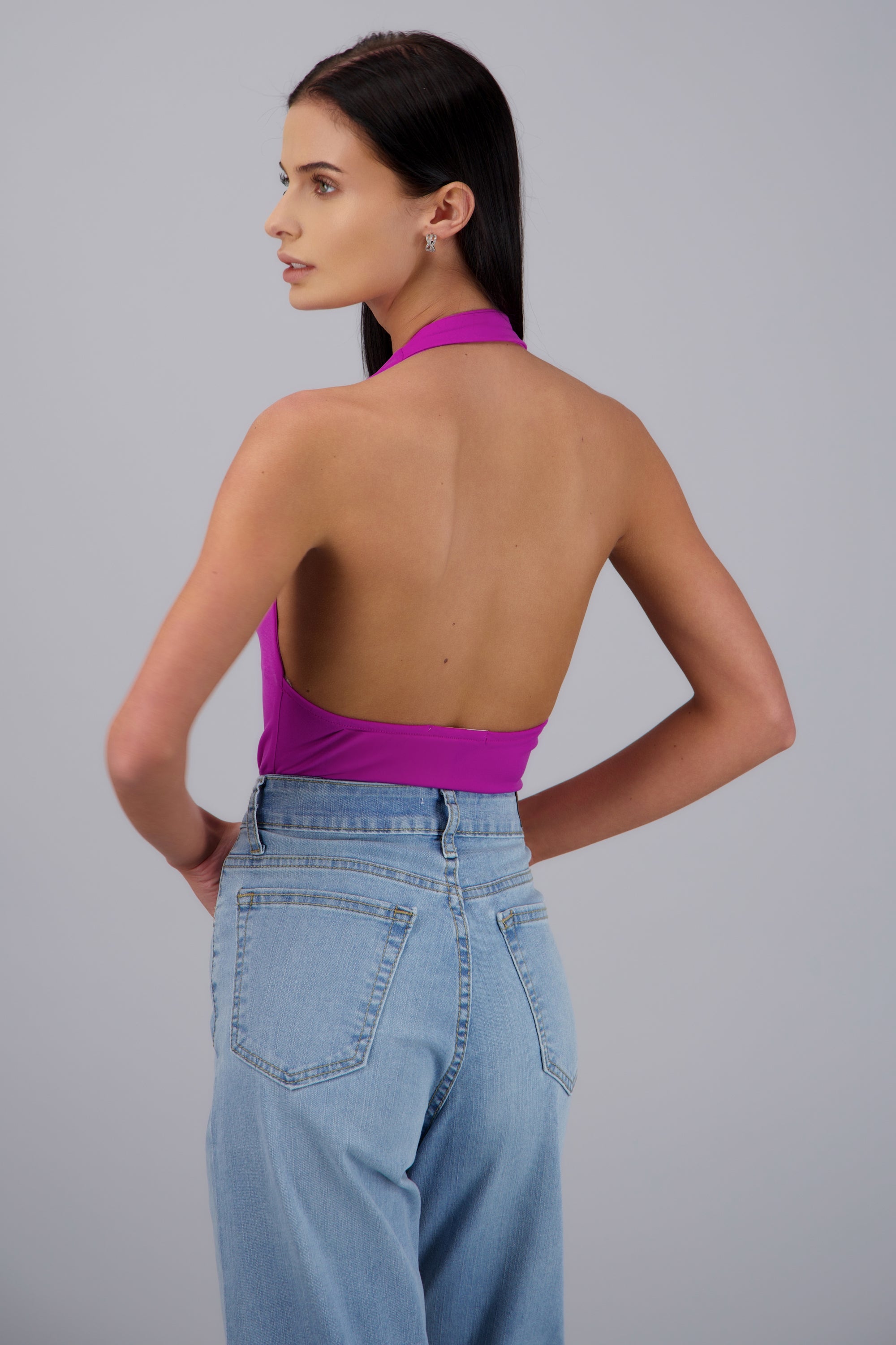 BODYSUIT HALTER ESCOTE CASCADA DRAPEADO BUGAMBILIA