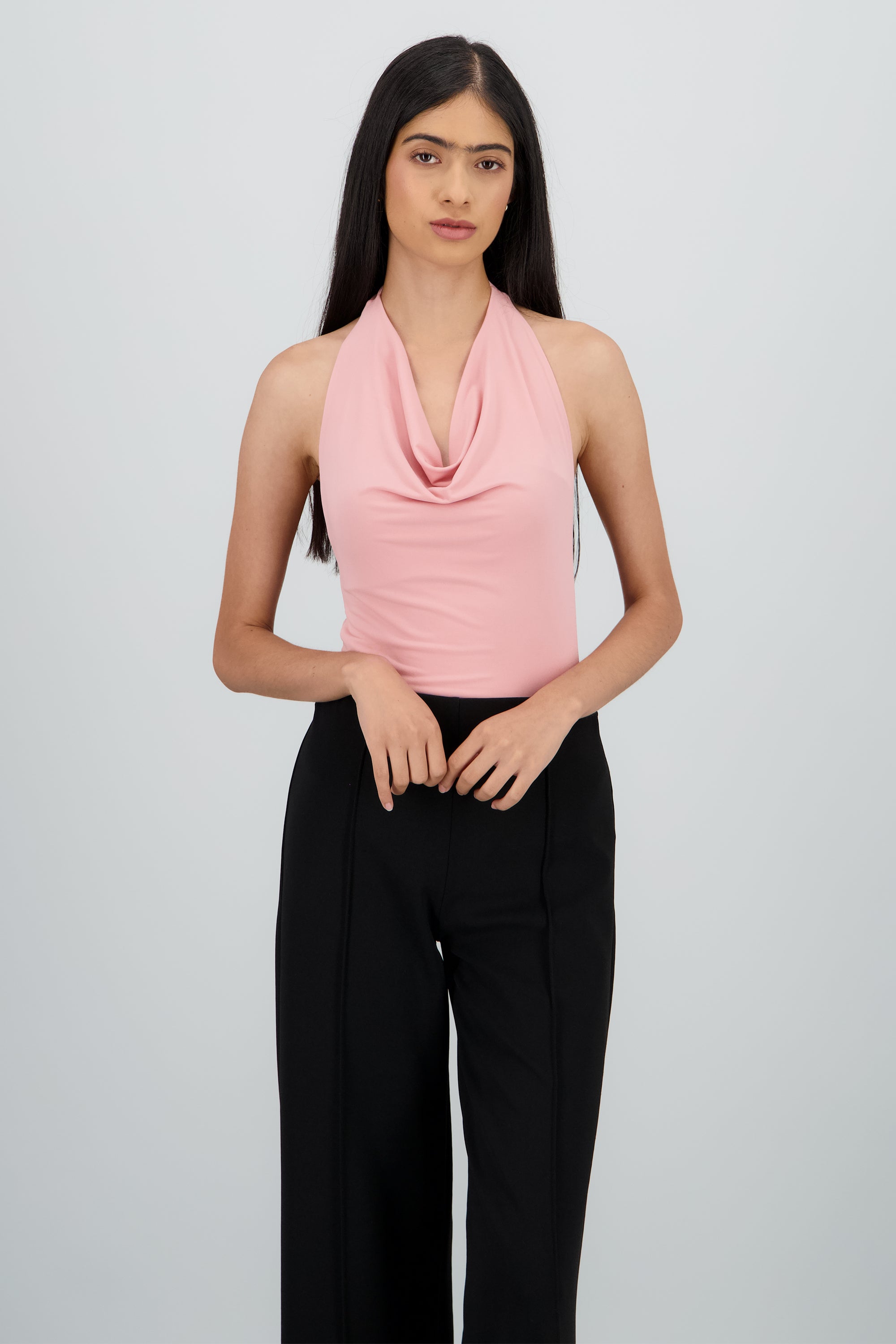 Bodysuit halter escote cascada drapeado ROSA PASTEL