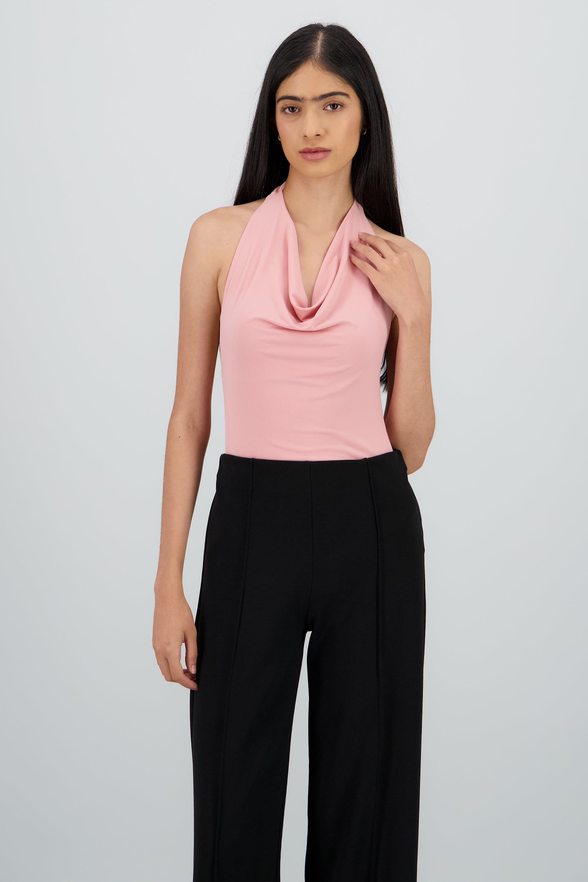 Bodysuit halter escote cascada drapeado ROSA PASTEL
