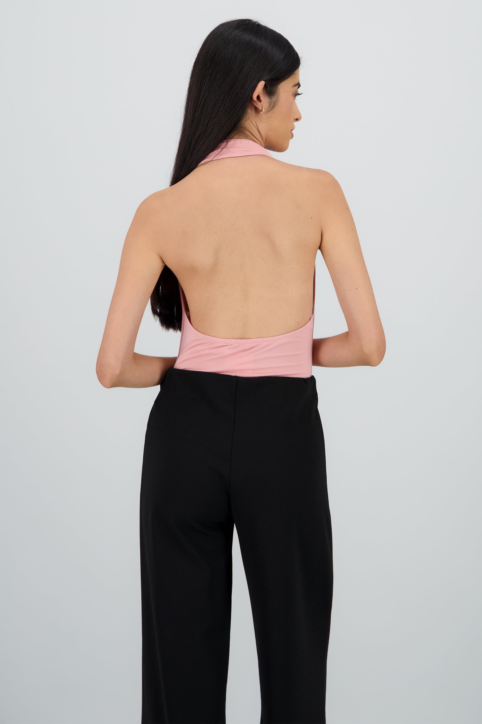 Bodysuit halter escote cascada drapeado ROSA PASTEL