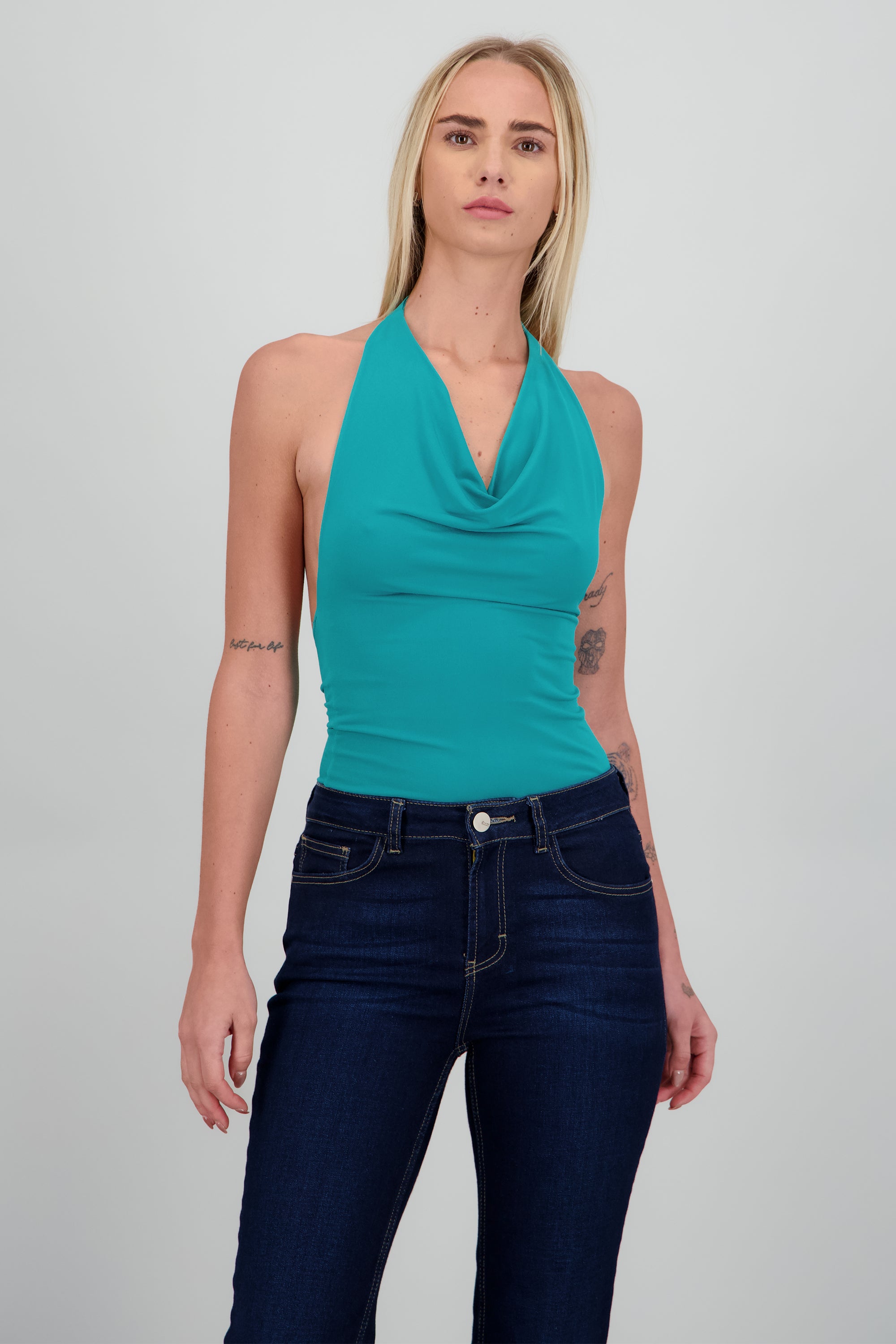 Bodysuit halter escote cascada drapeado JADE