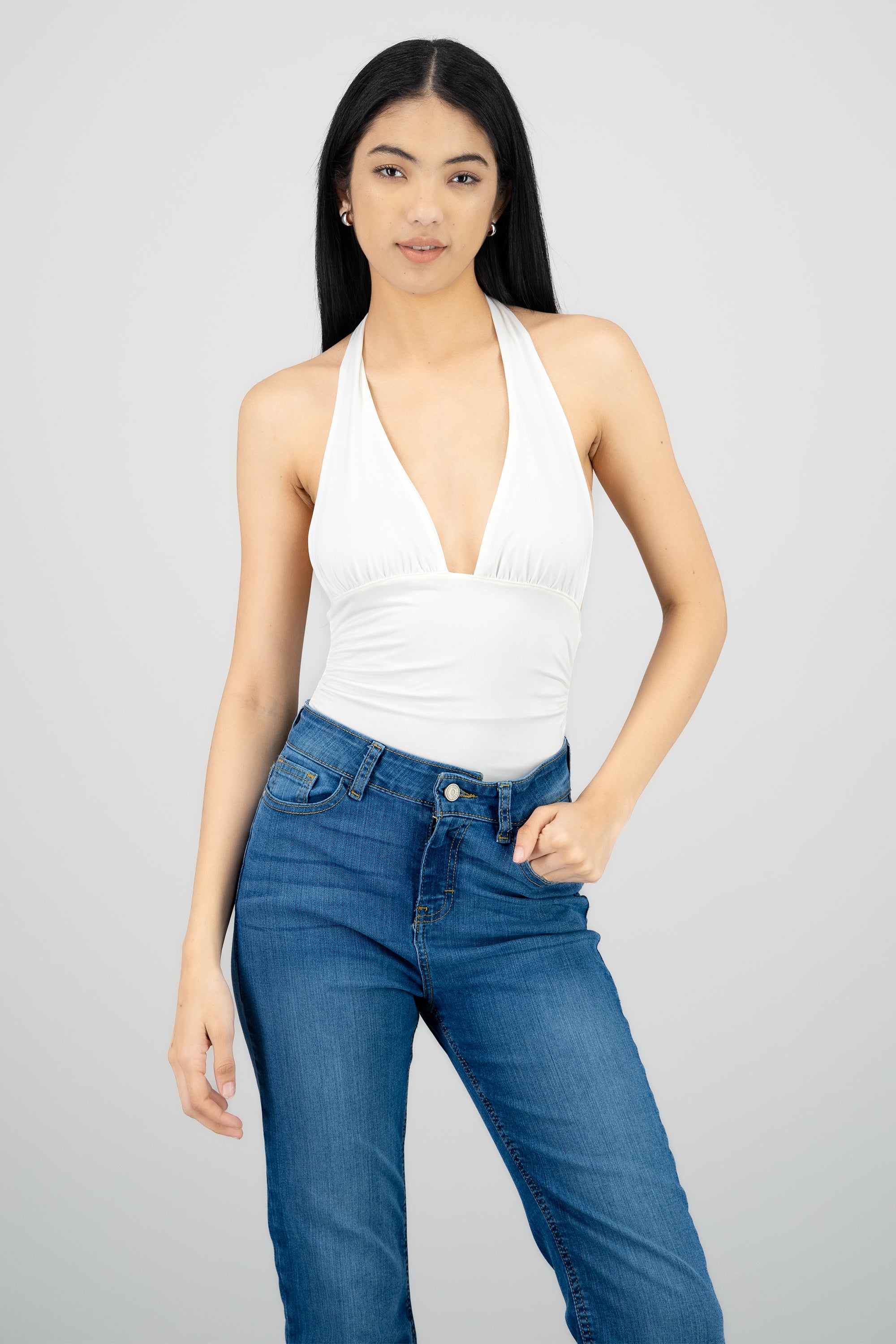 Bodysuit halter escote v BLANCO