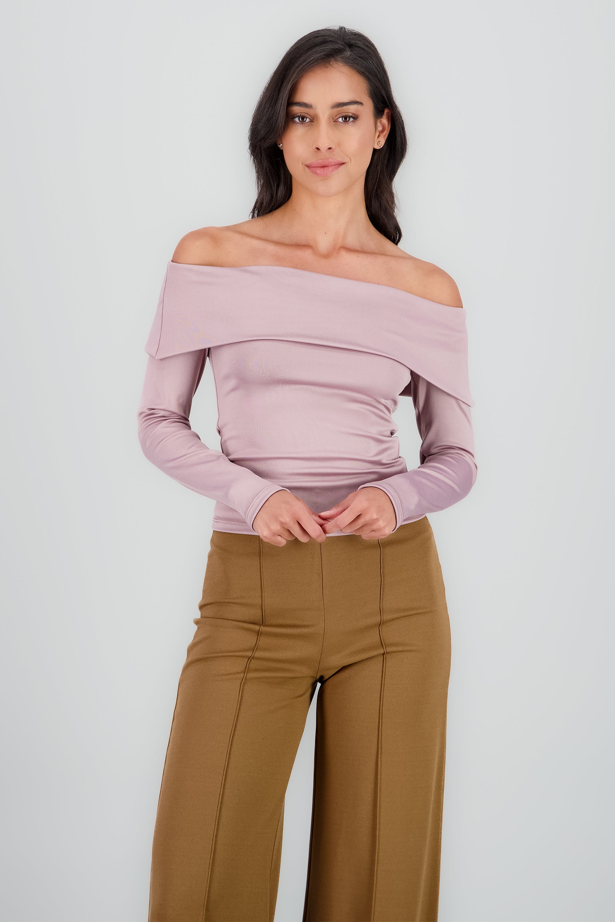 Top off shoulder manga larga liso PALO DE ROSA