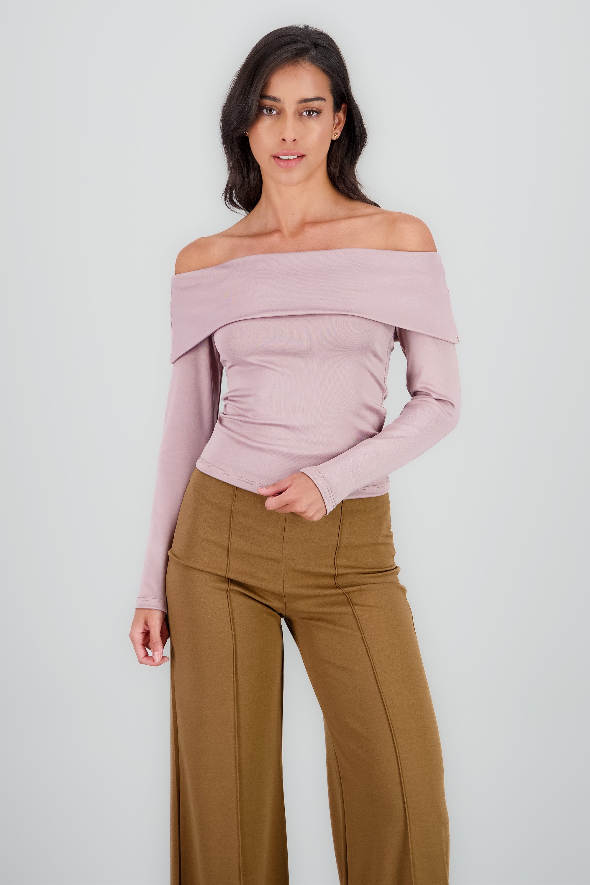 Top off shoulder manga larga liso PALO DE ROSA