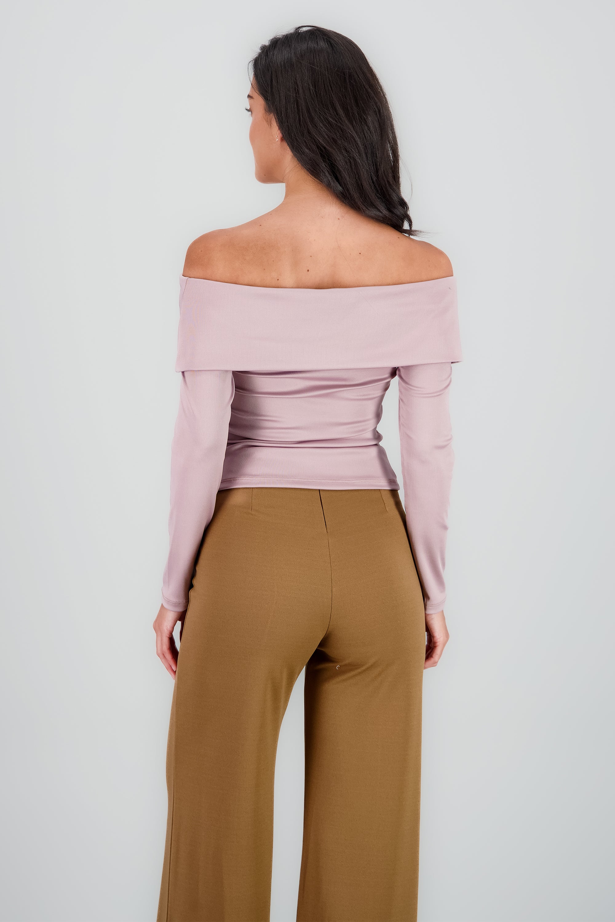 Top off shoulder manga larga liso PALO DE ROSA