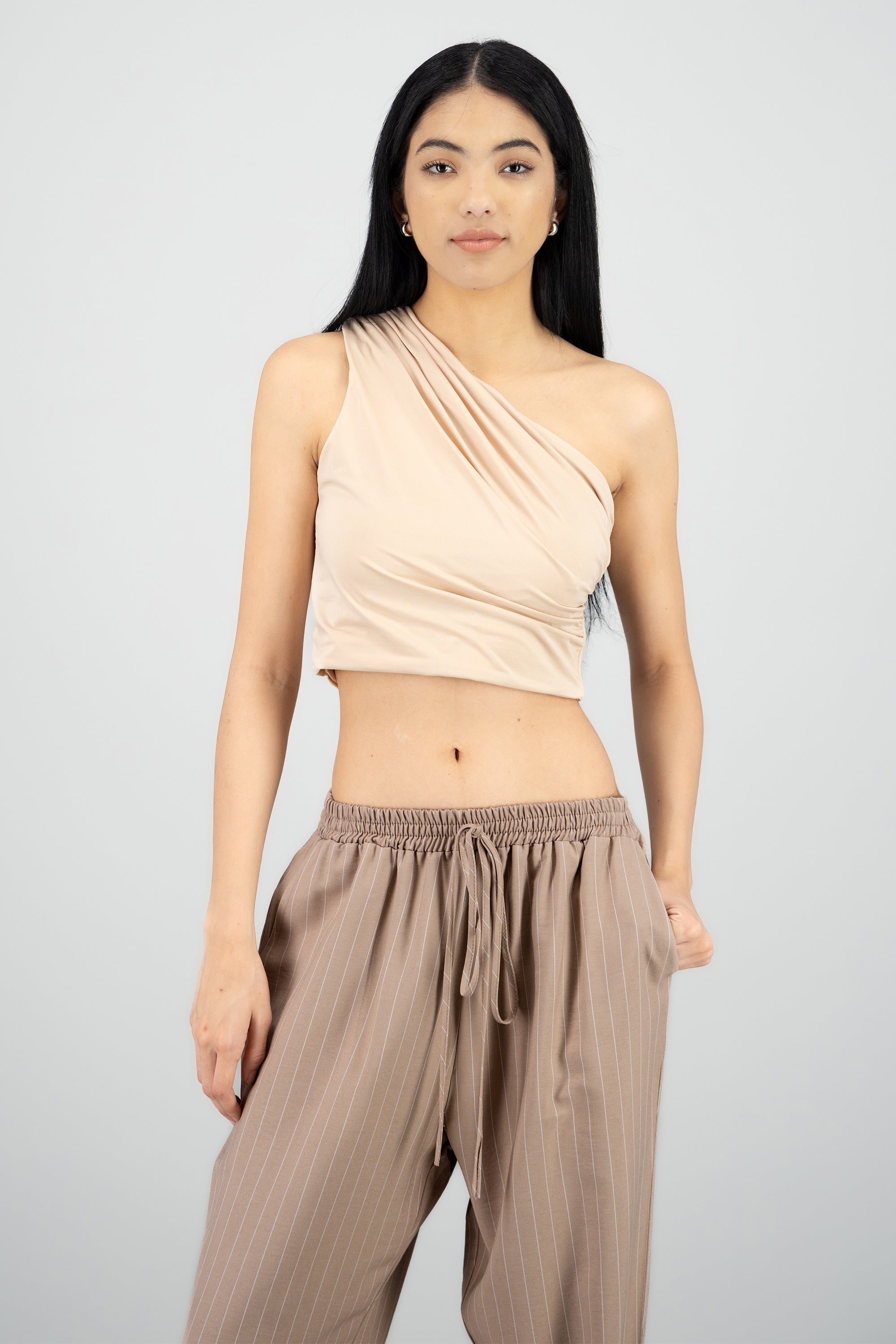 Top drapeado one shoulder hypsters BEIGE