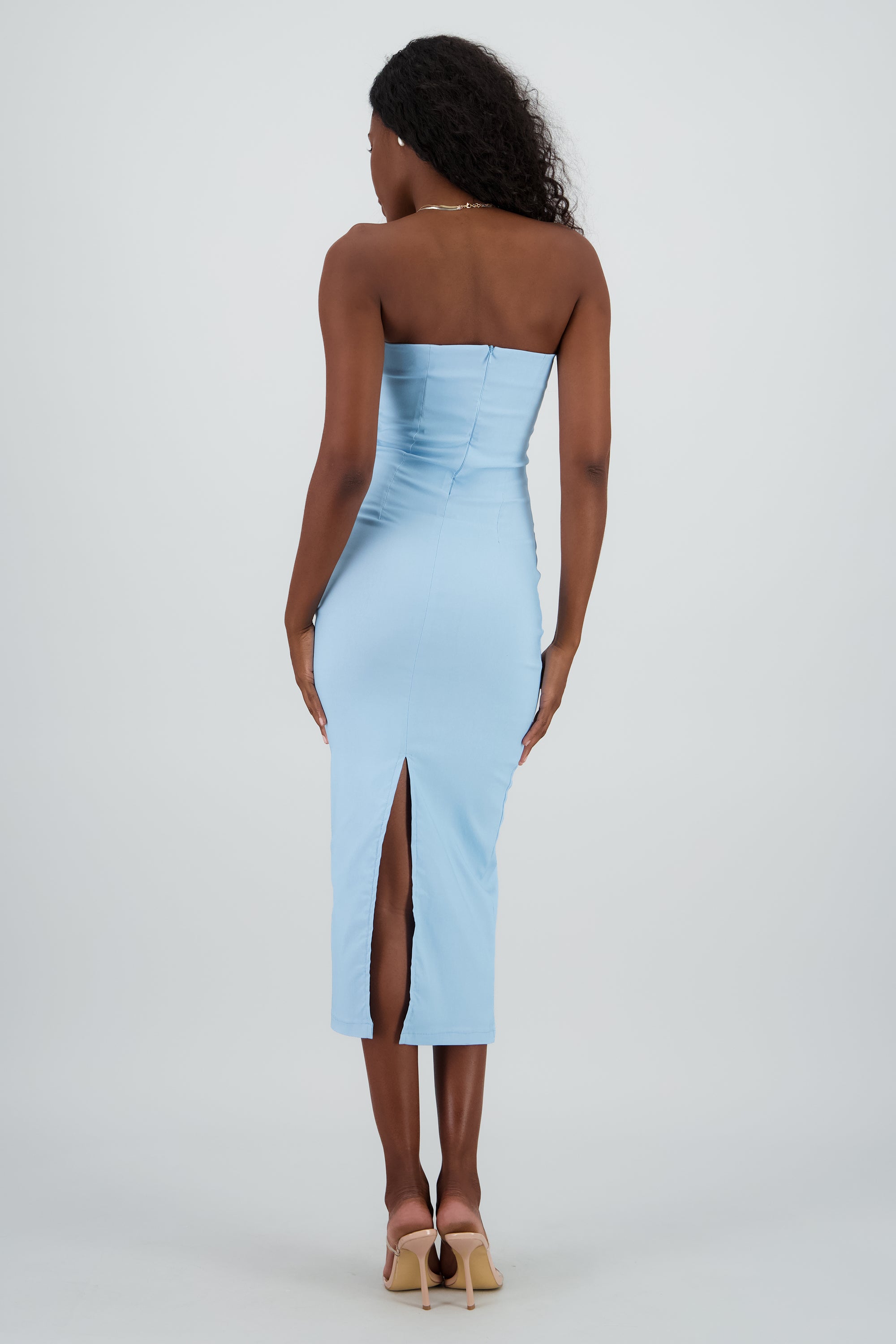 Vestido maxi strapless drapeado hypsters AZUL CIELO