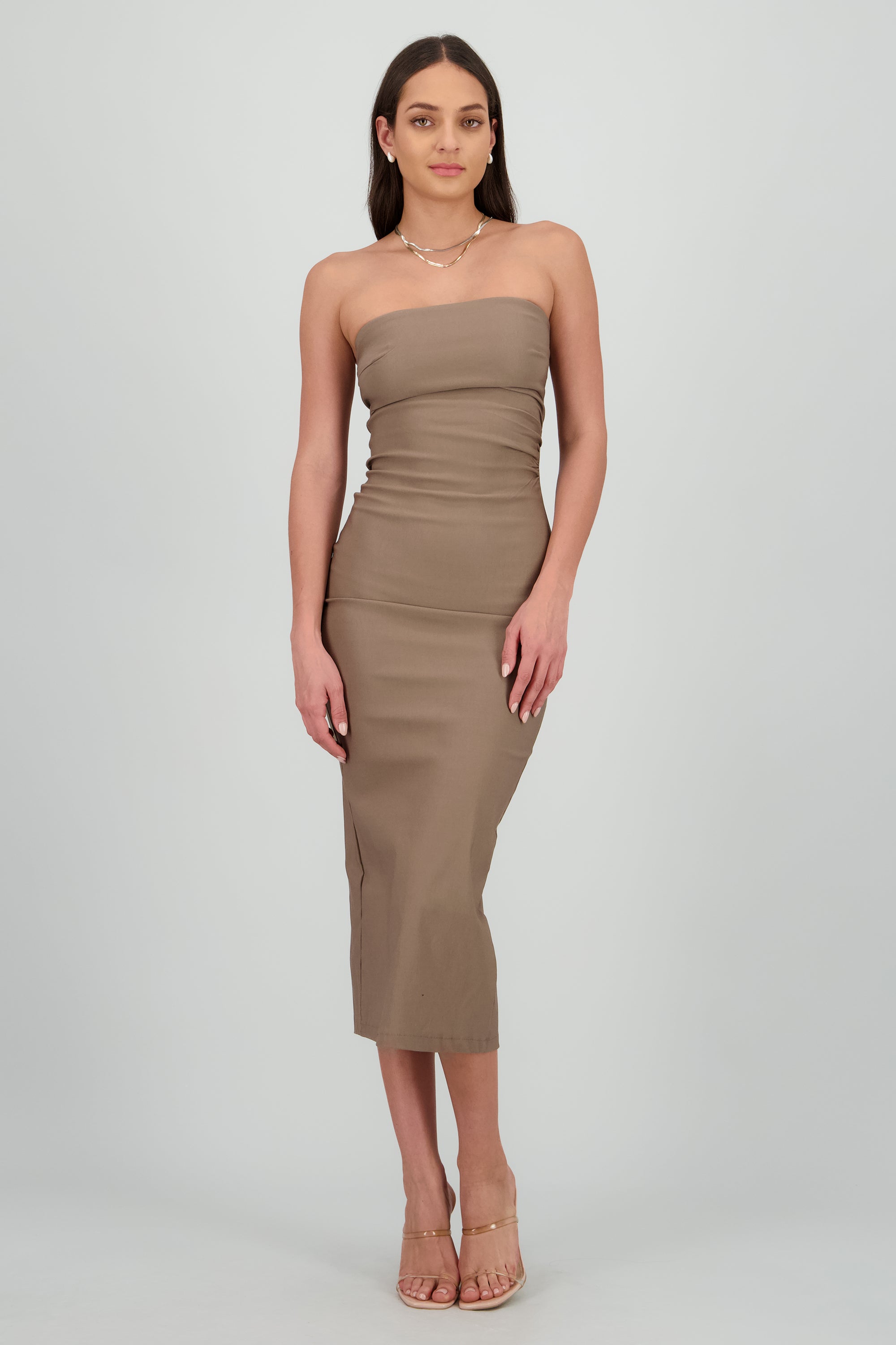 Vestido maxi strapless drapeado hypsters CAFE