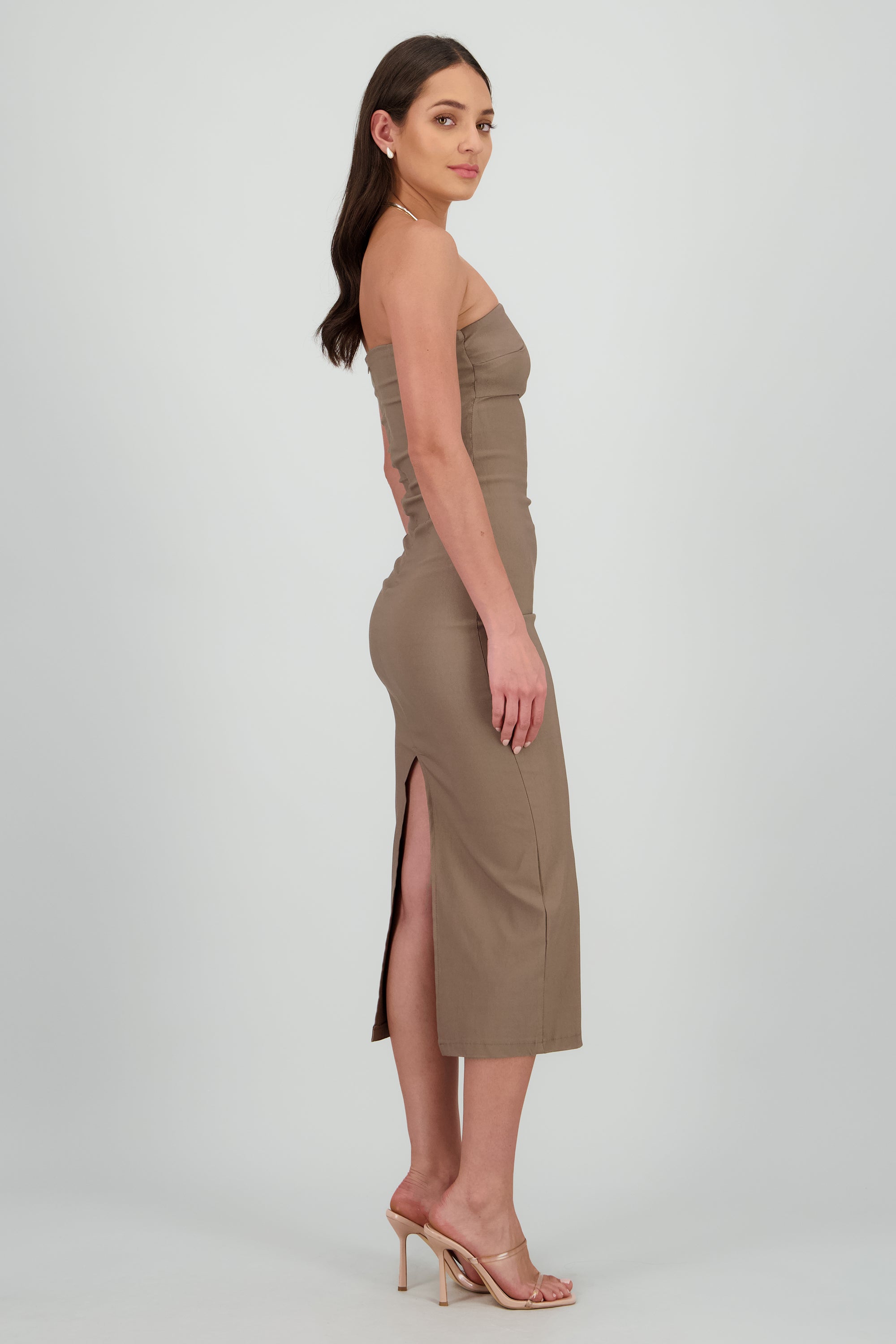 Vestido maxi strapless drapeado hypsters CAFE