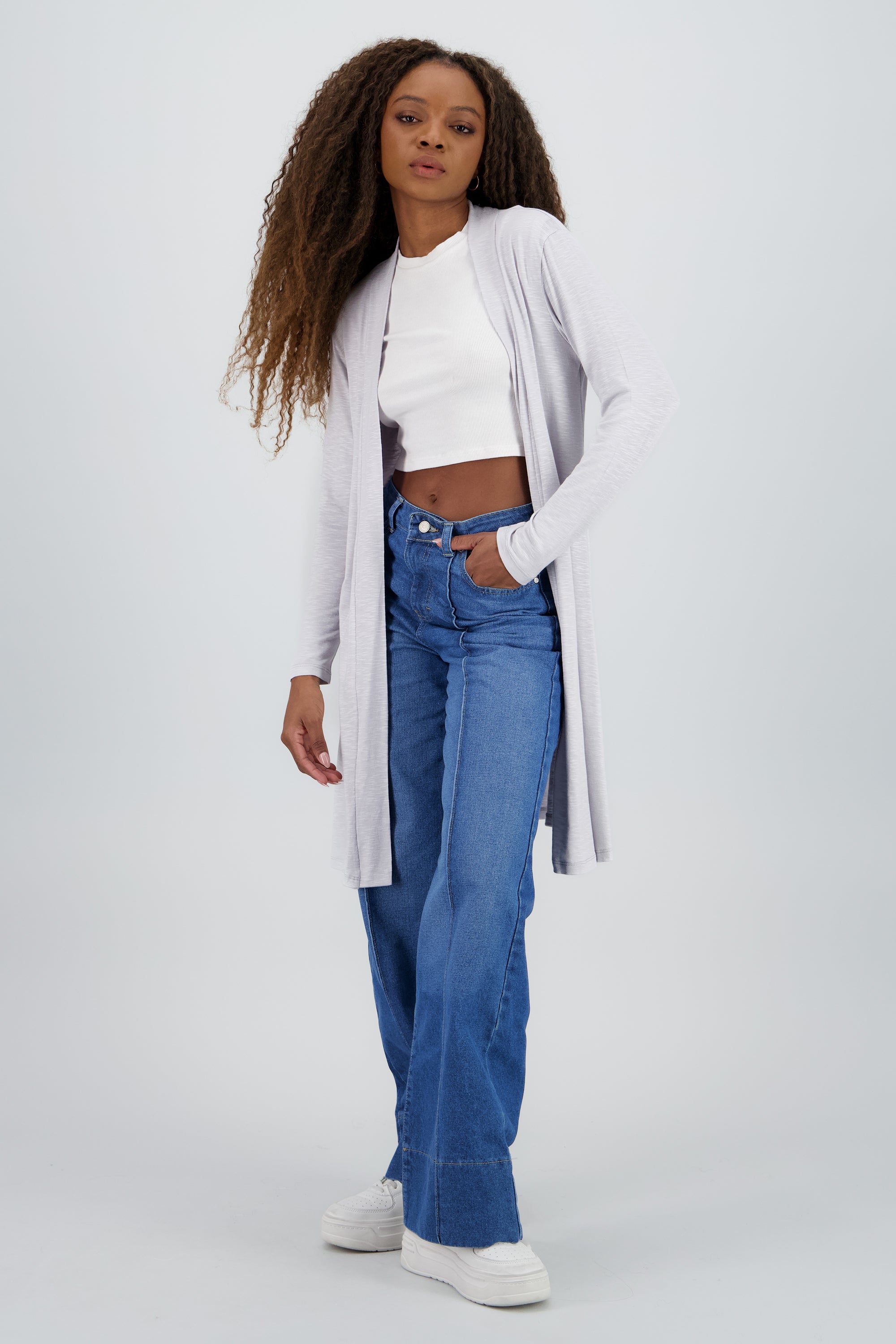 Cardigan manga larga liso GRIS CLARO