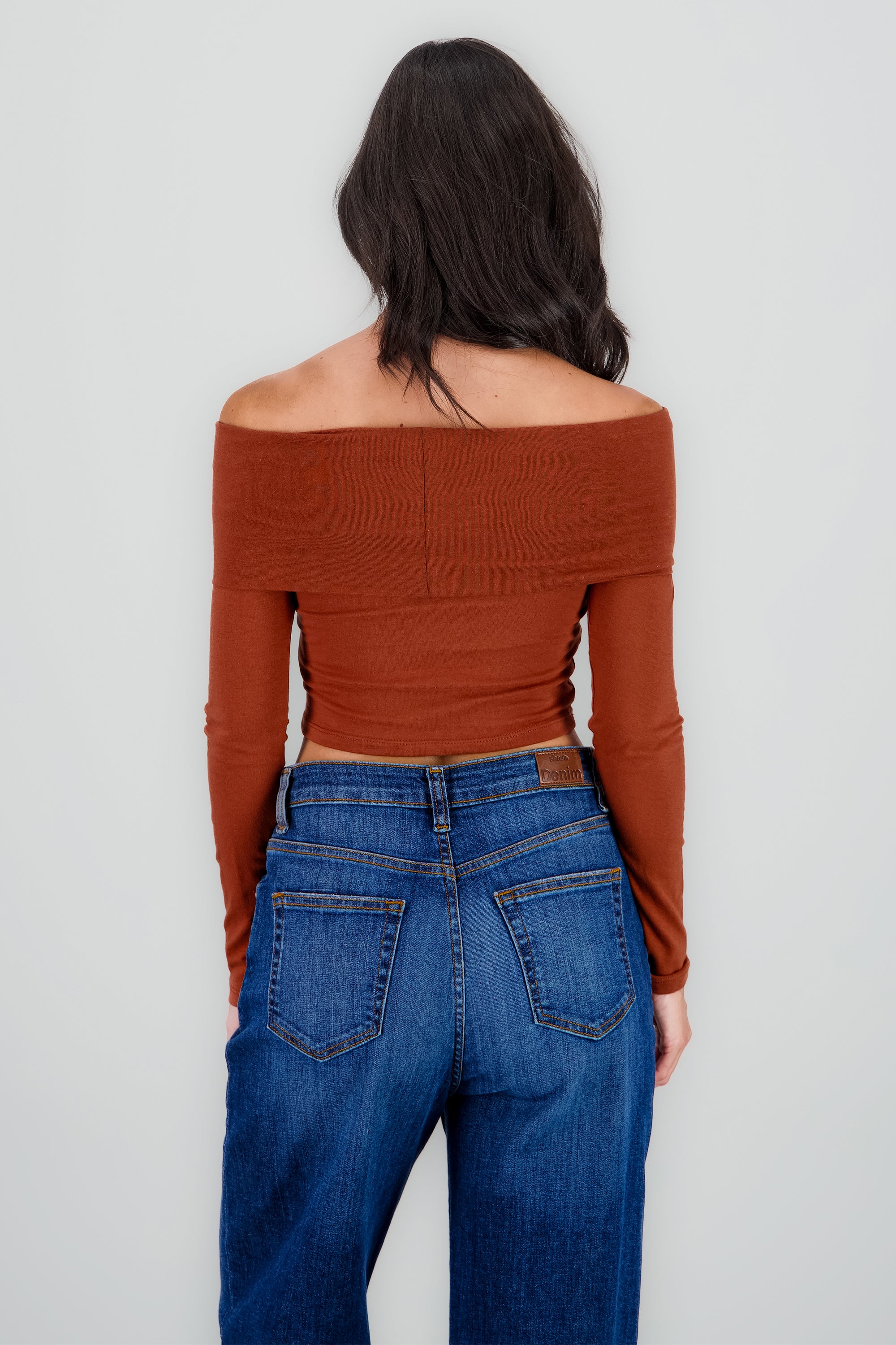 Top off shoulder liso manga larga LADRILLO