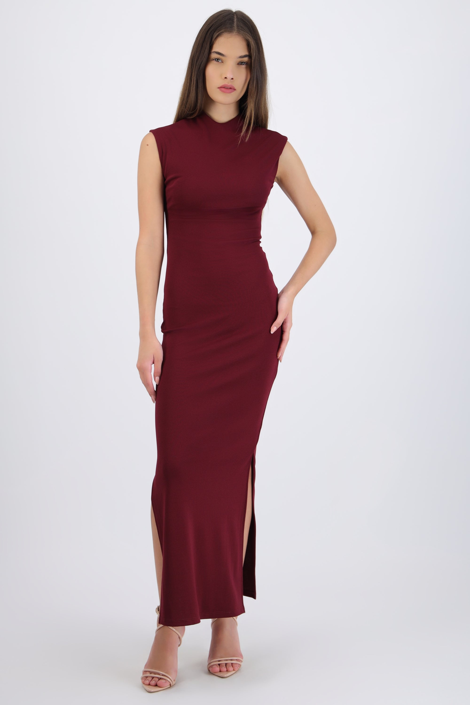 Vestido rib manga corta con abertura
