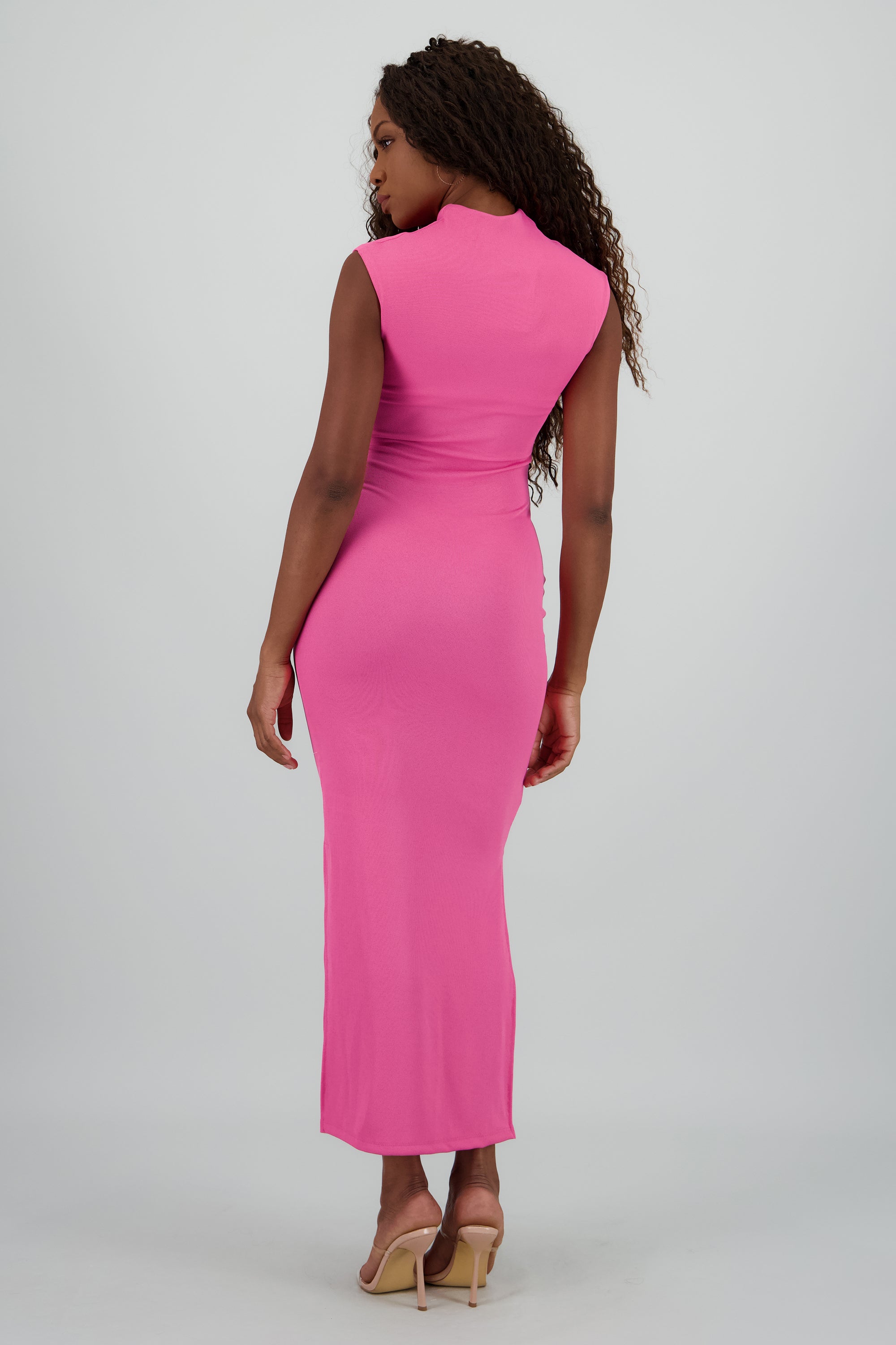 Vestido maxi rib manga corta con abertura Hypsters FIUSHA