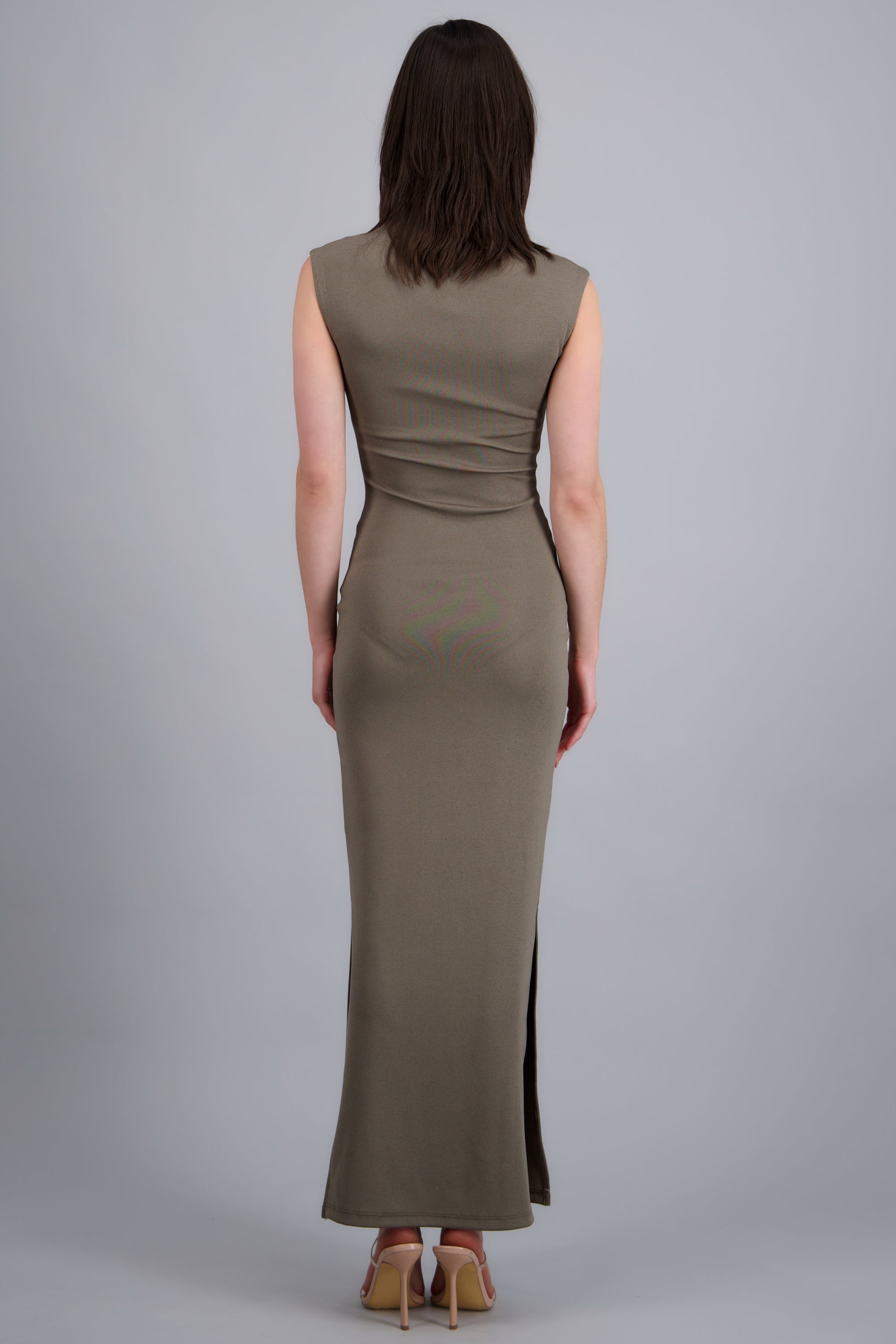 Vestido rib manga corta con abertura OLIVO