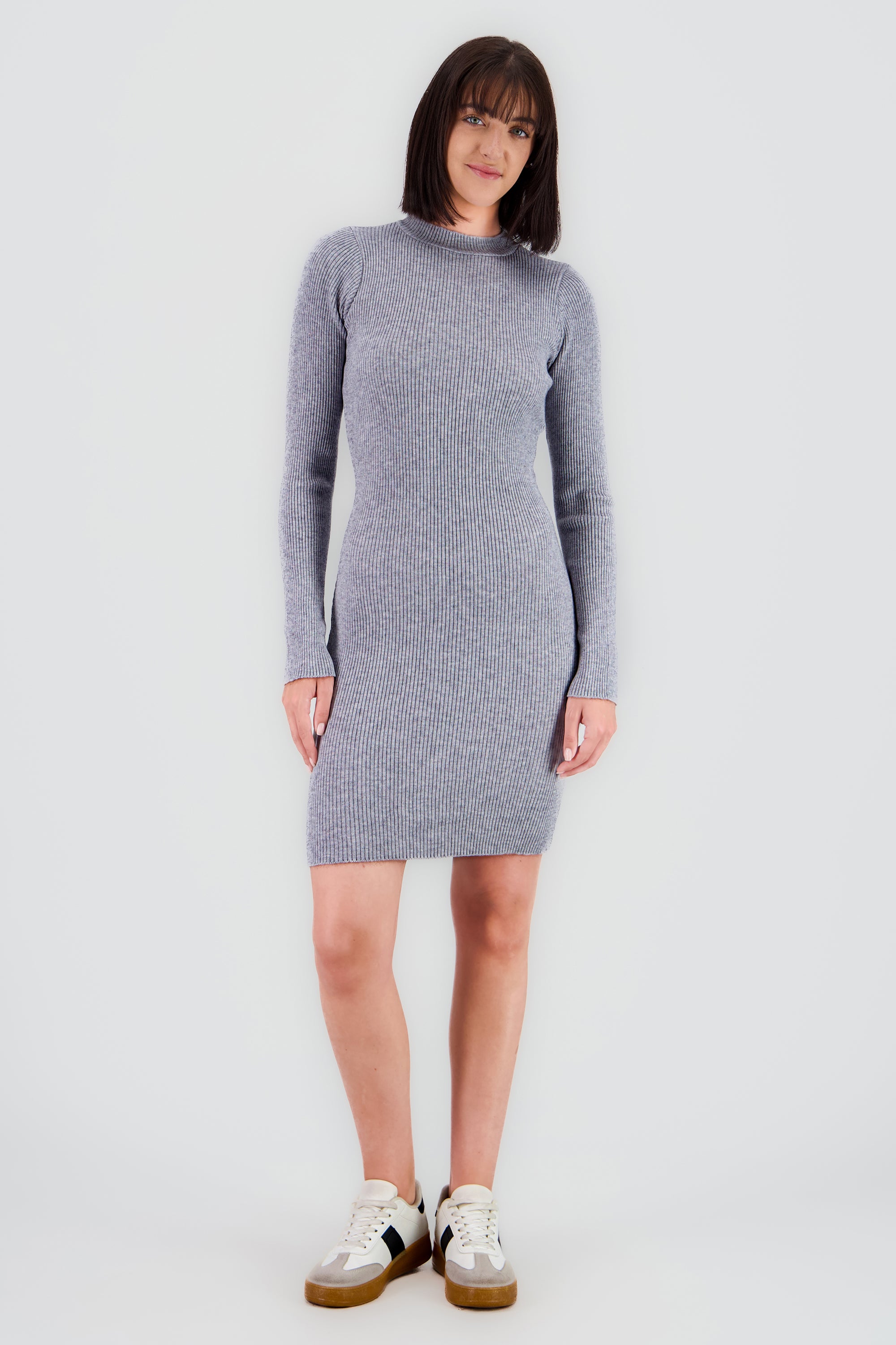 Vestido midi tejido manga larga GRIS