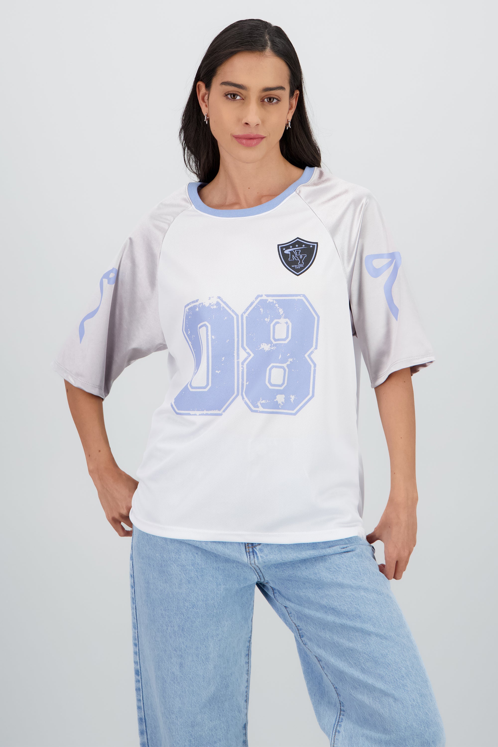 Playera deportiva contraste mangas AZUL PASTEL