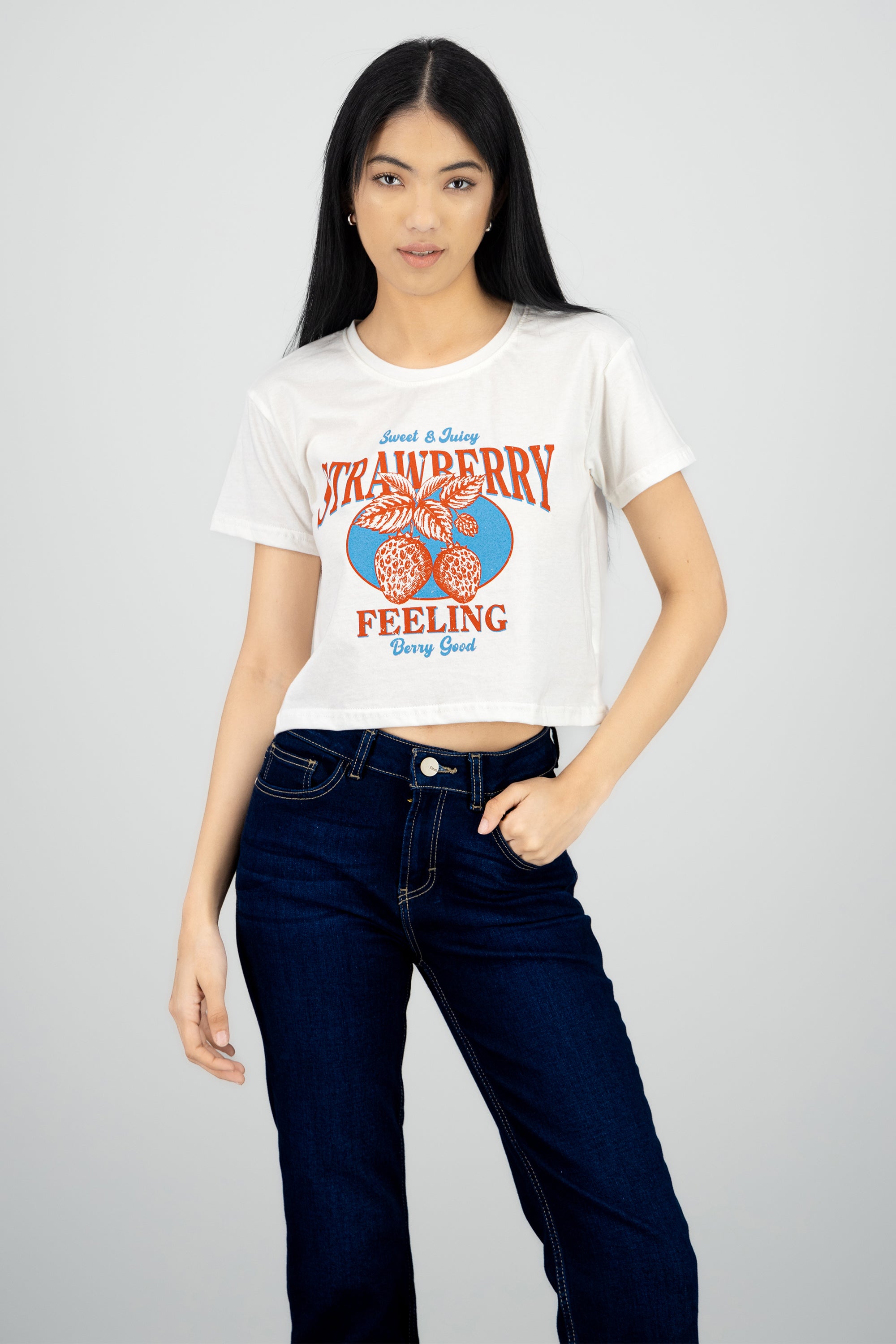 Playera crop estampado fresas BLANCO