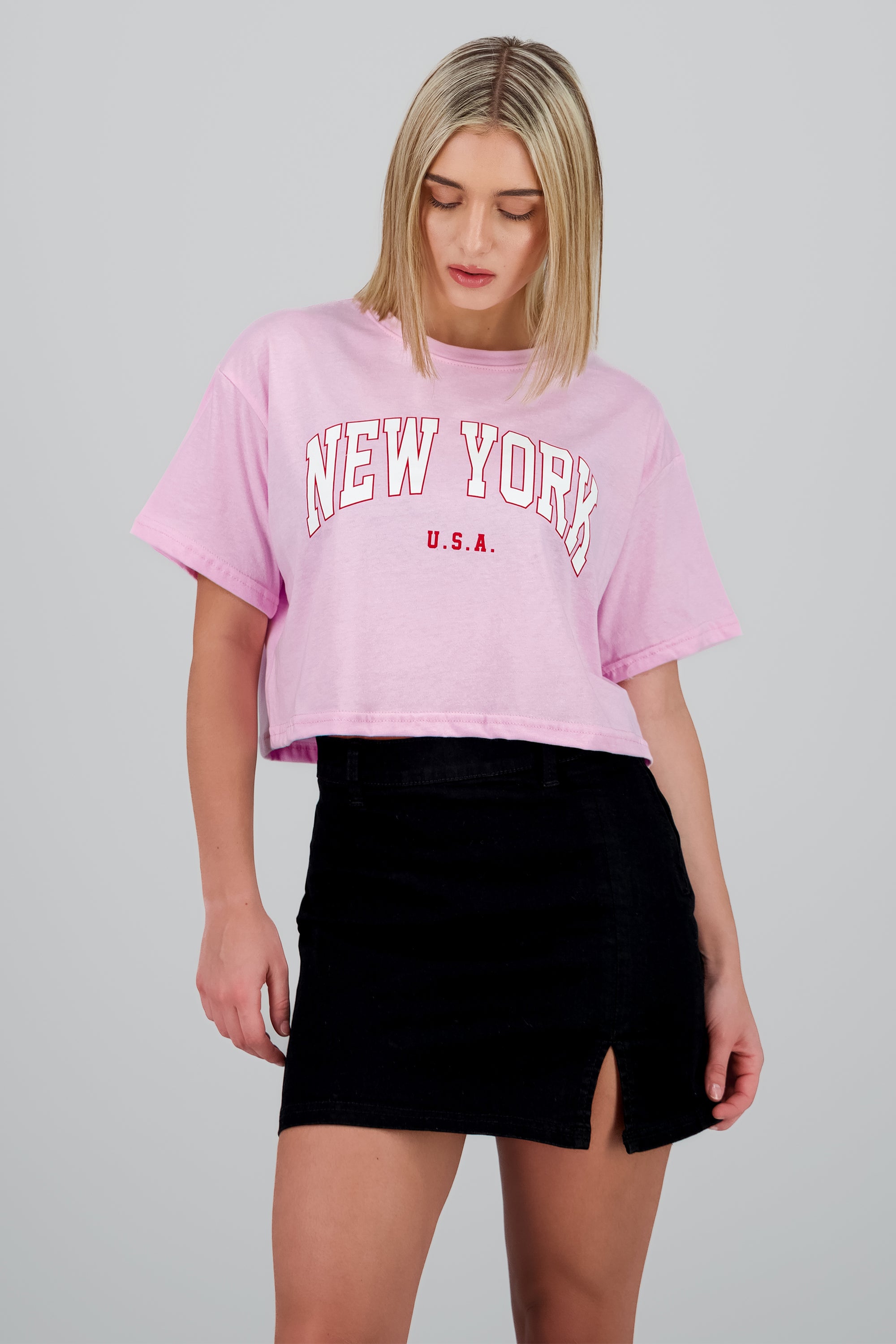 Playera boxy estampado new york ROSA