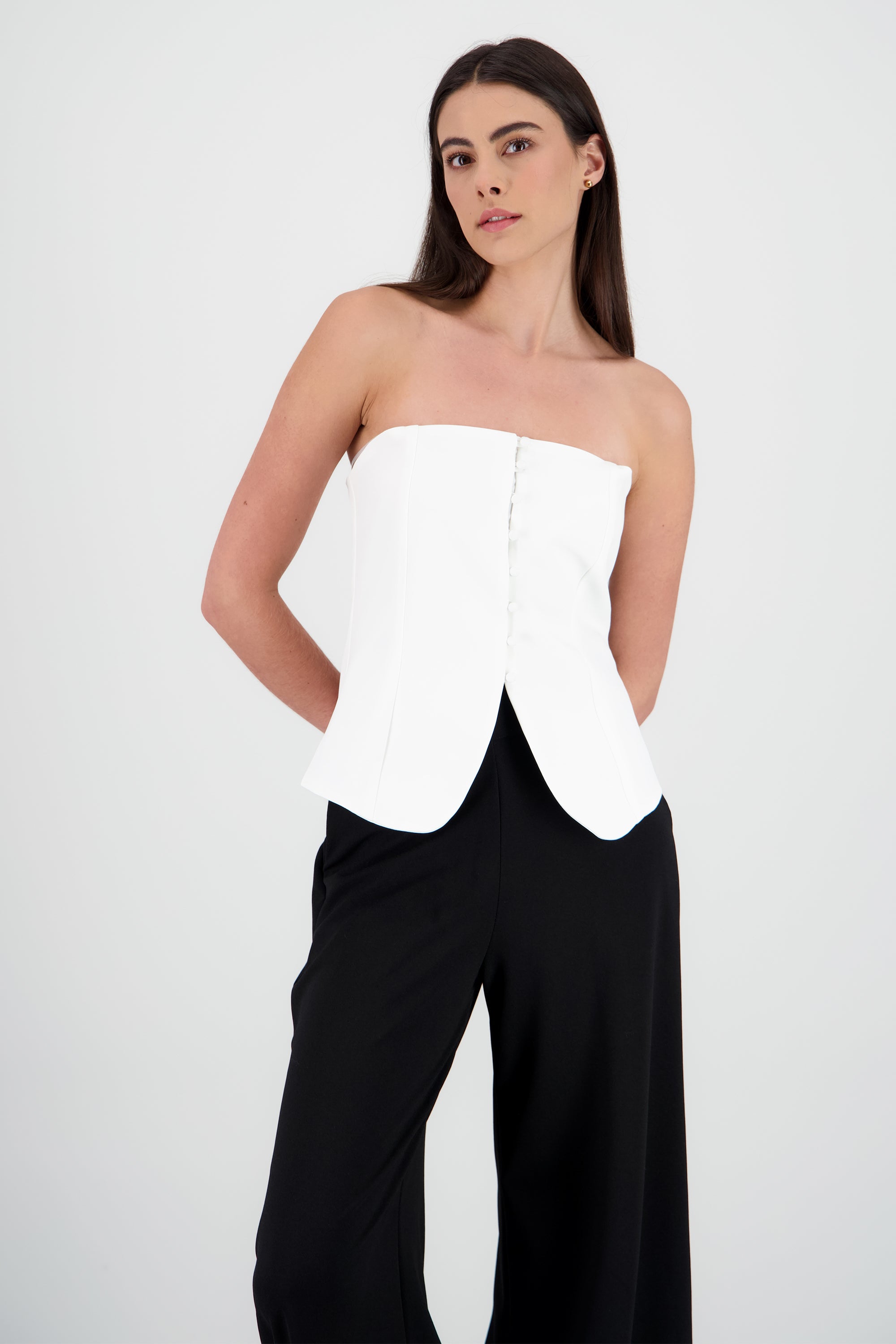 Top strapless con botones chicos Hypsters HUESO