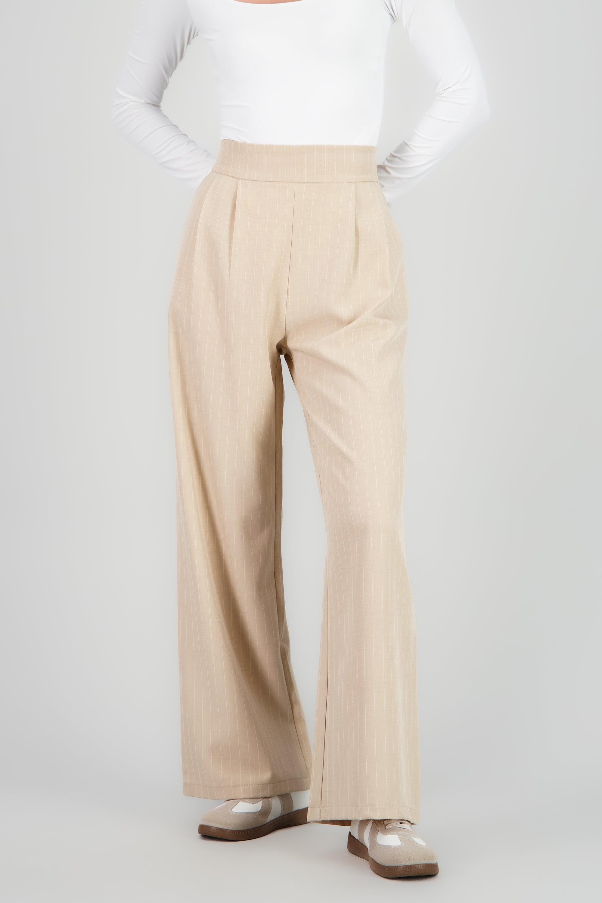 Pantalon recto detalle rayas BEIGE