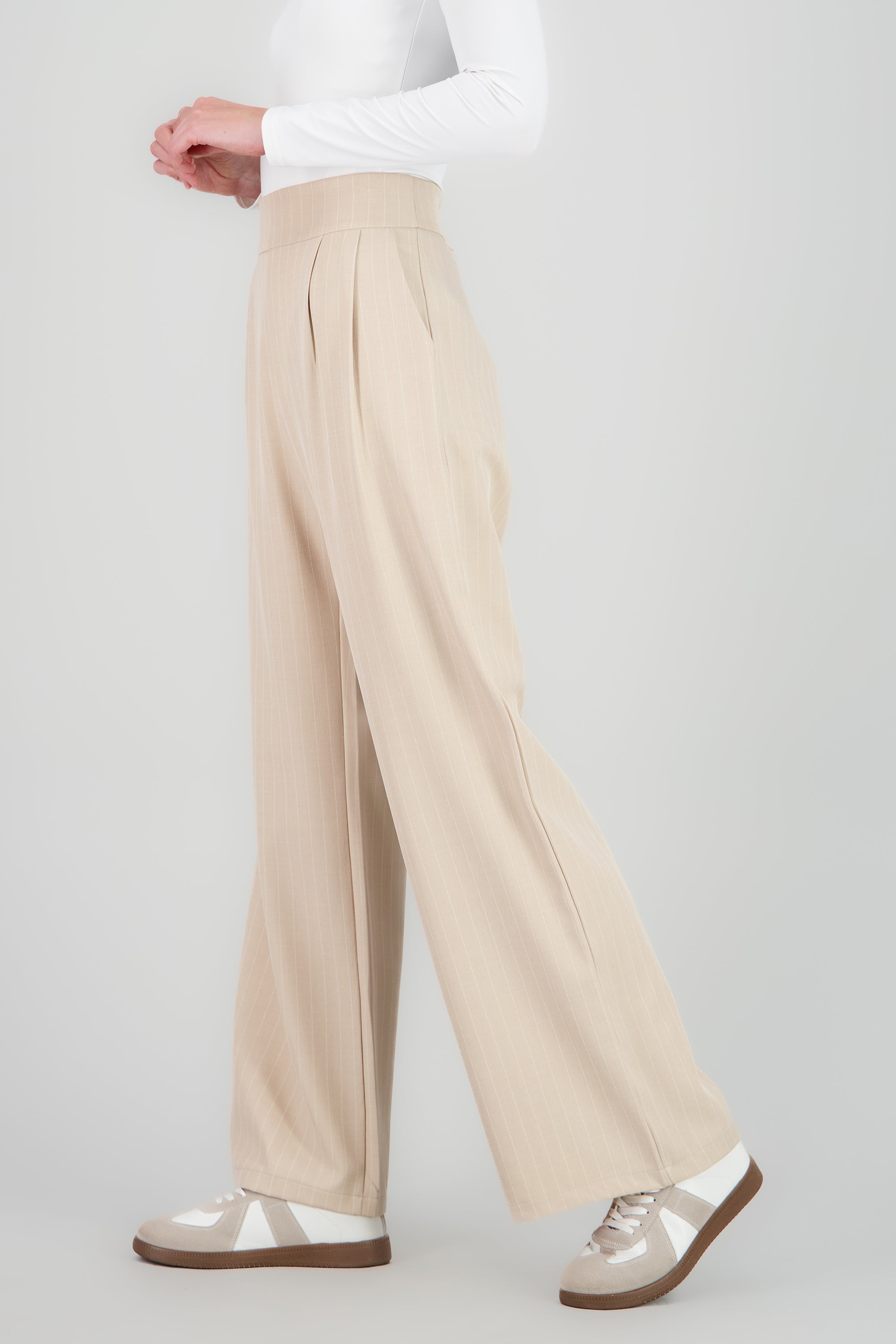 Pantalon recto detalle rayas BEIGE