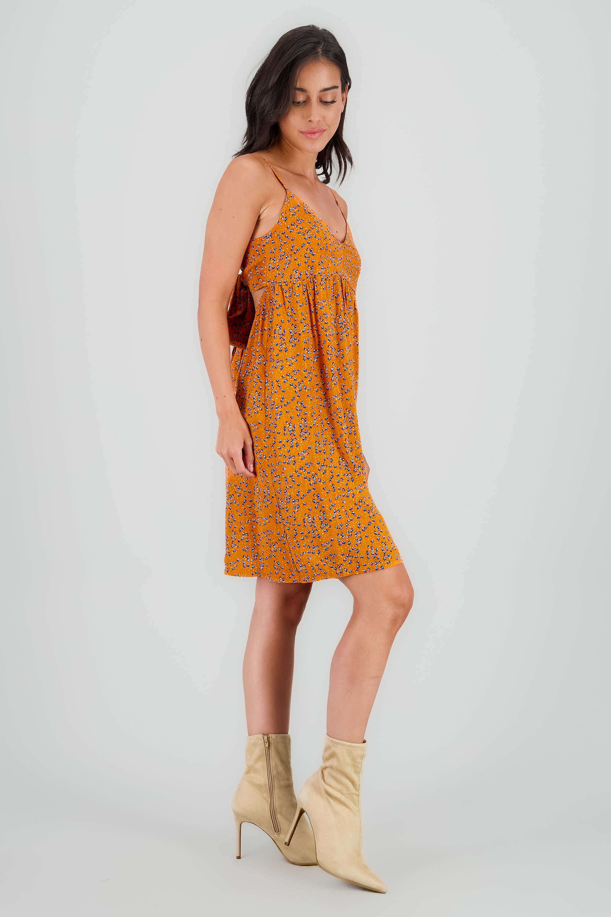 Vestido midi escote v tirantes NARANJA COMBO